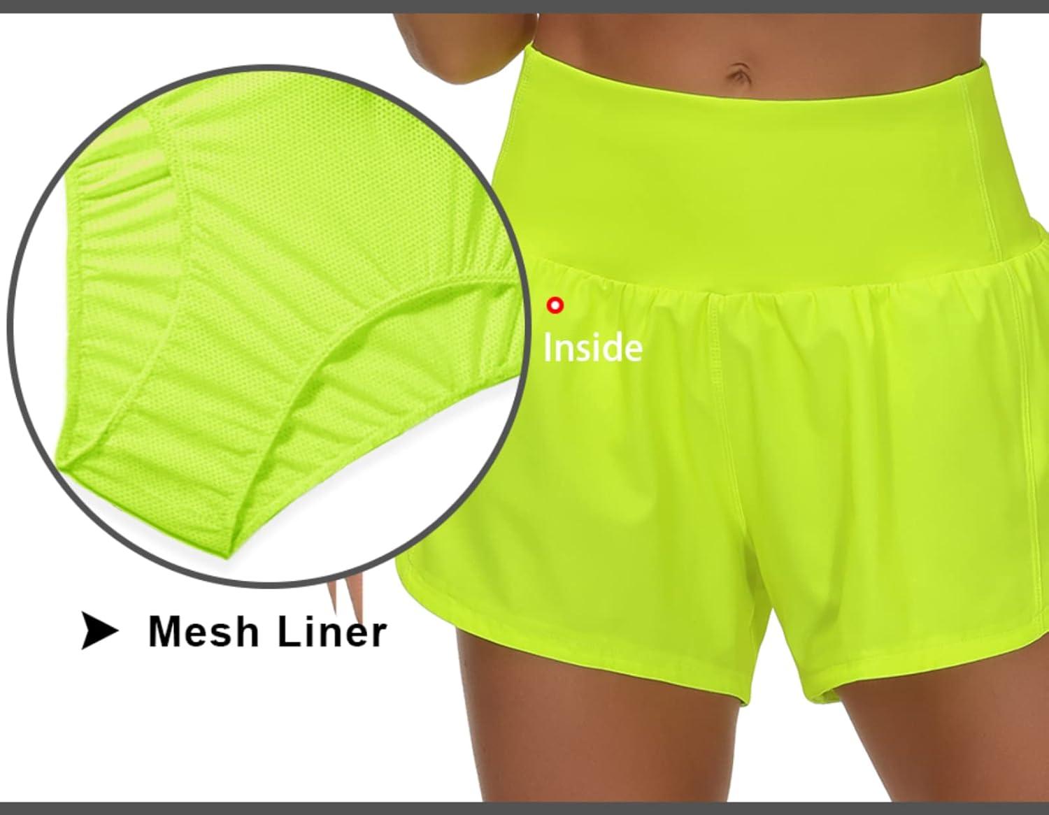 imageTHE GYM PEOPLE Womens High Waisted Running Shorts Quick Dry Athletic Workout Shorts with Mesh Liner Zipper PocketsLight Yellow