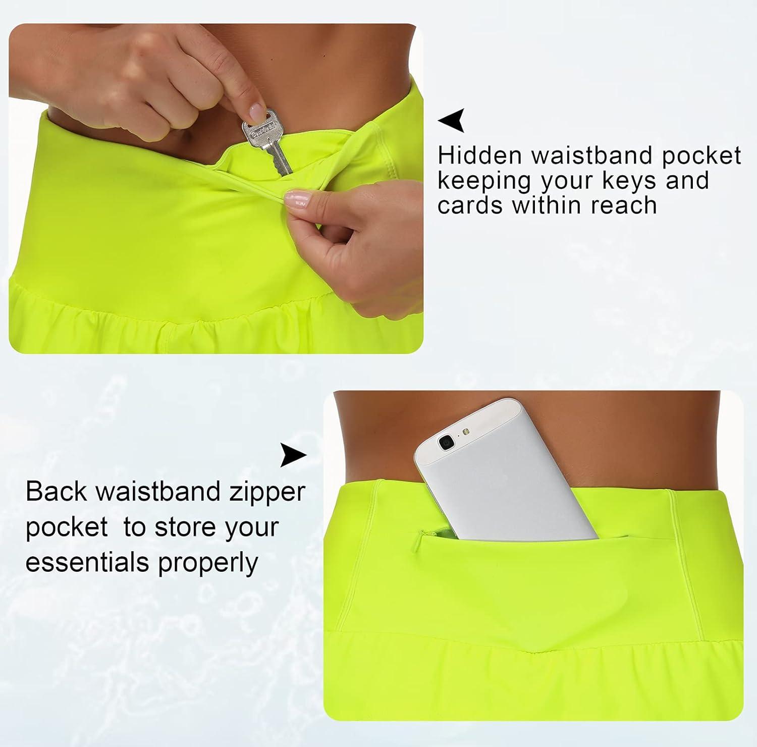 imageTHE GYM PEOPLE Womens High Waisted Running Shorts Quick Dry Athletic Workout Shorts with Mesh Liner Zipper PocketsLight Yellow