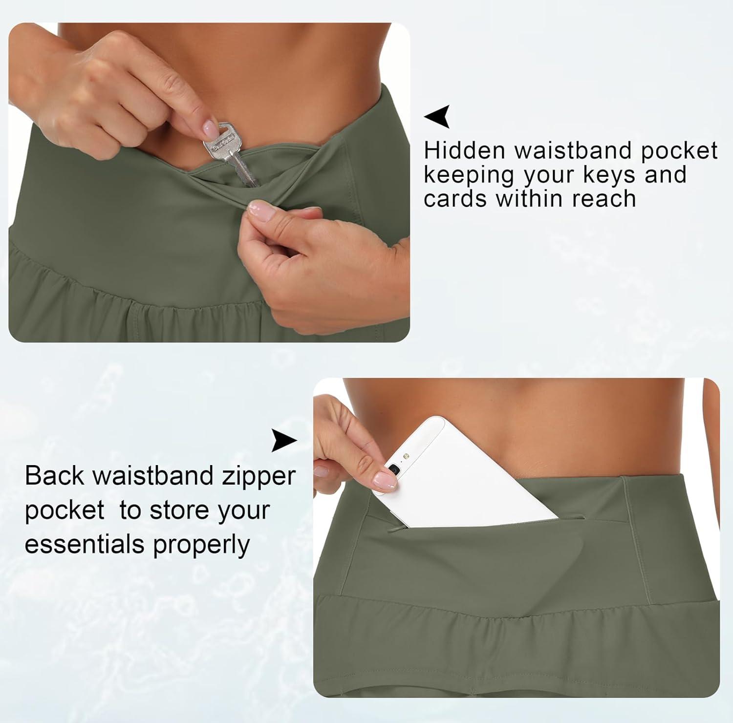 imageTHE GYM PEOPLE Womens High Waisted Running Shorts Quick Dry Athletic Workout Shorts with Mesh Liner Zipper PocketsOlive Green
