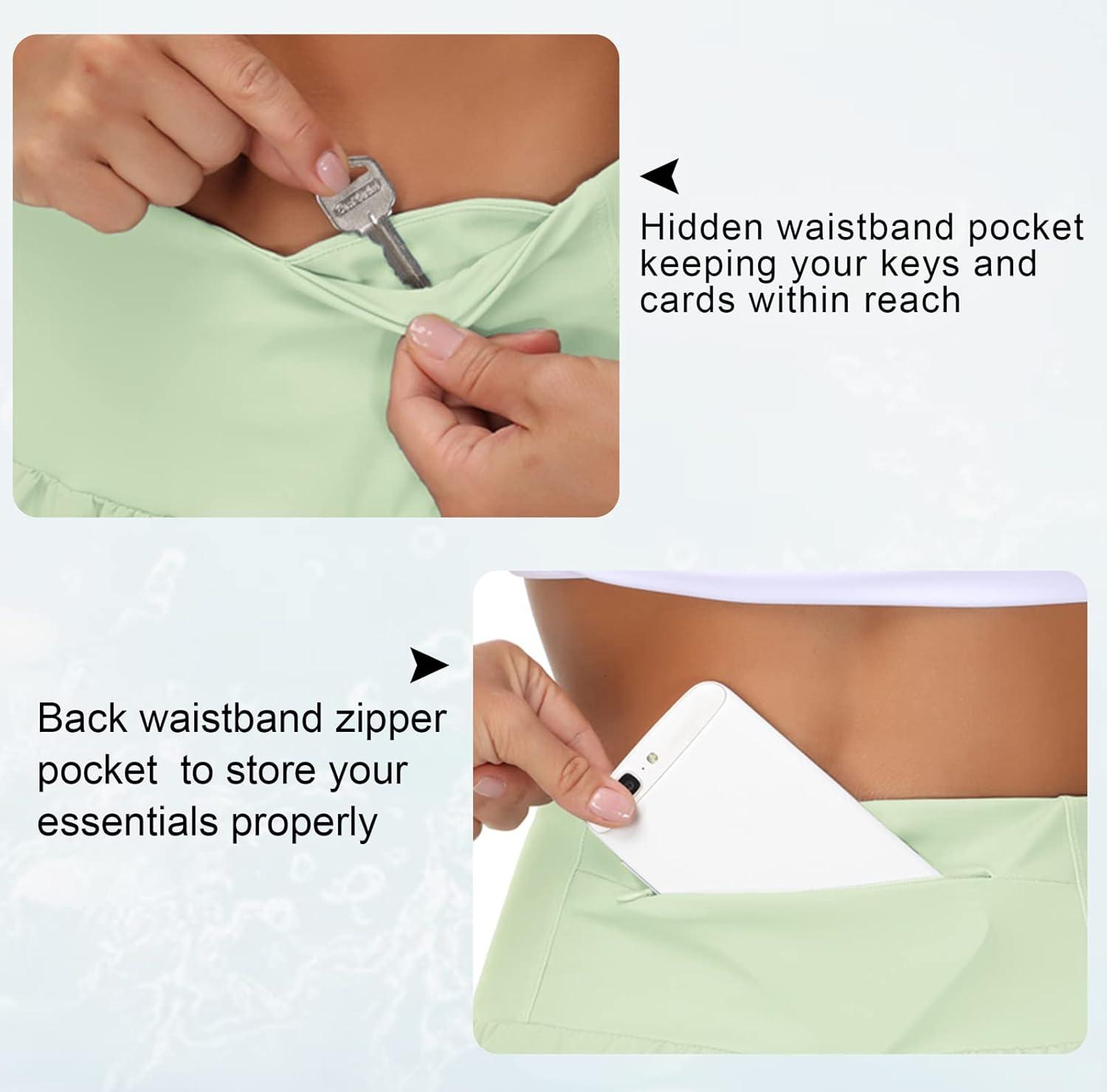 imageTHE GYM PEOPLE Womens High Waisted Running Shorts Quick Dry Athletic Workout Shorts with Mesh Liner Zipper PocketsPale Green