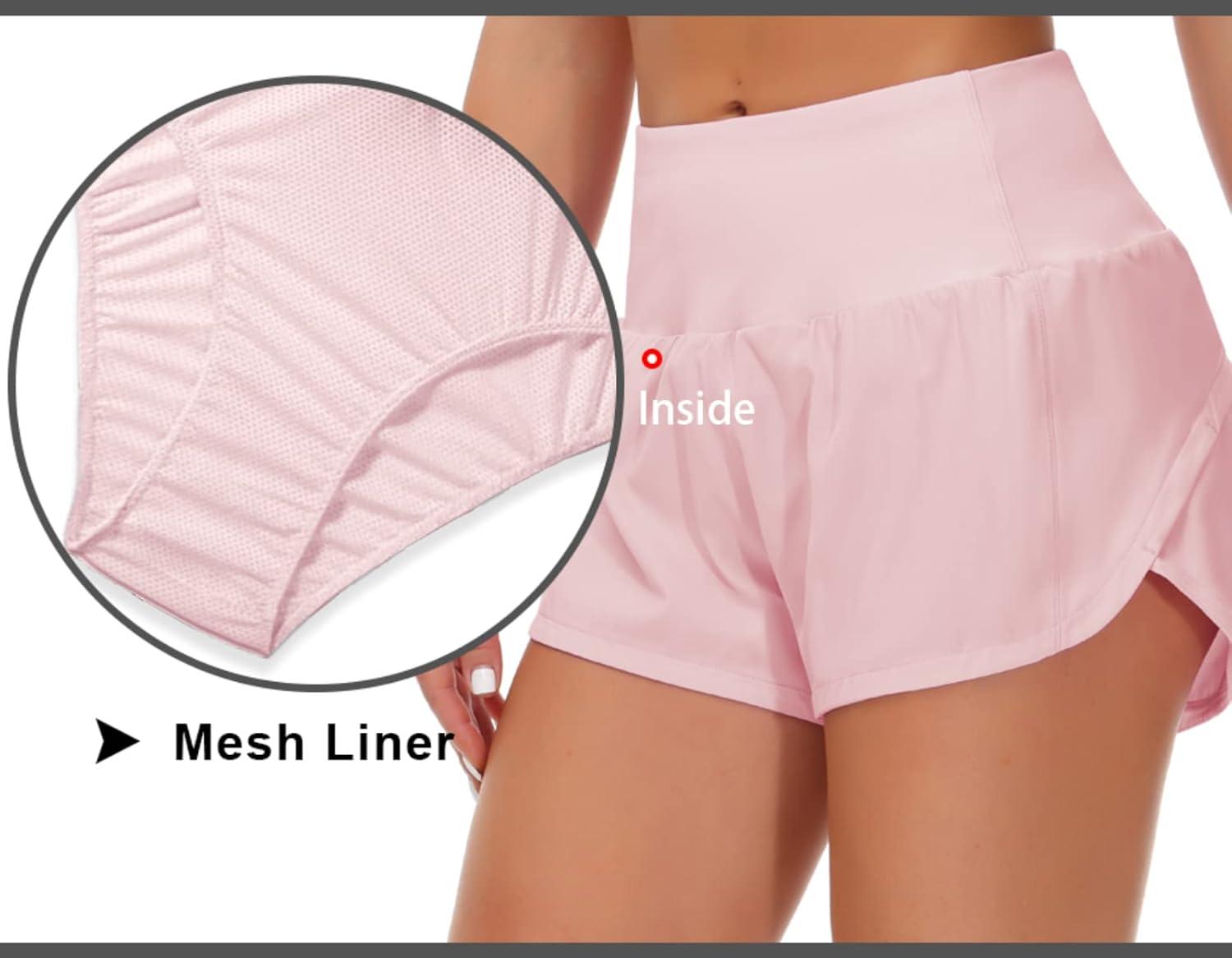 imageTHE GYM PEOPLE Womens High Waisted Running Shorts Quick Dry Athletic Workout Shorts with Mesh Liner Zipper PocketsPink