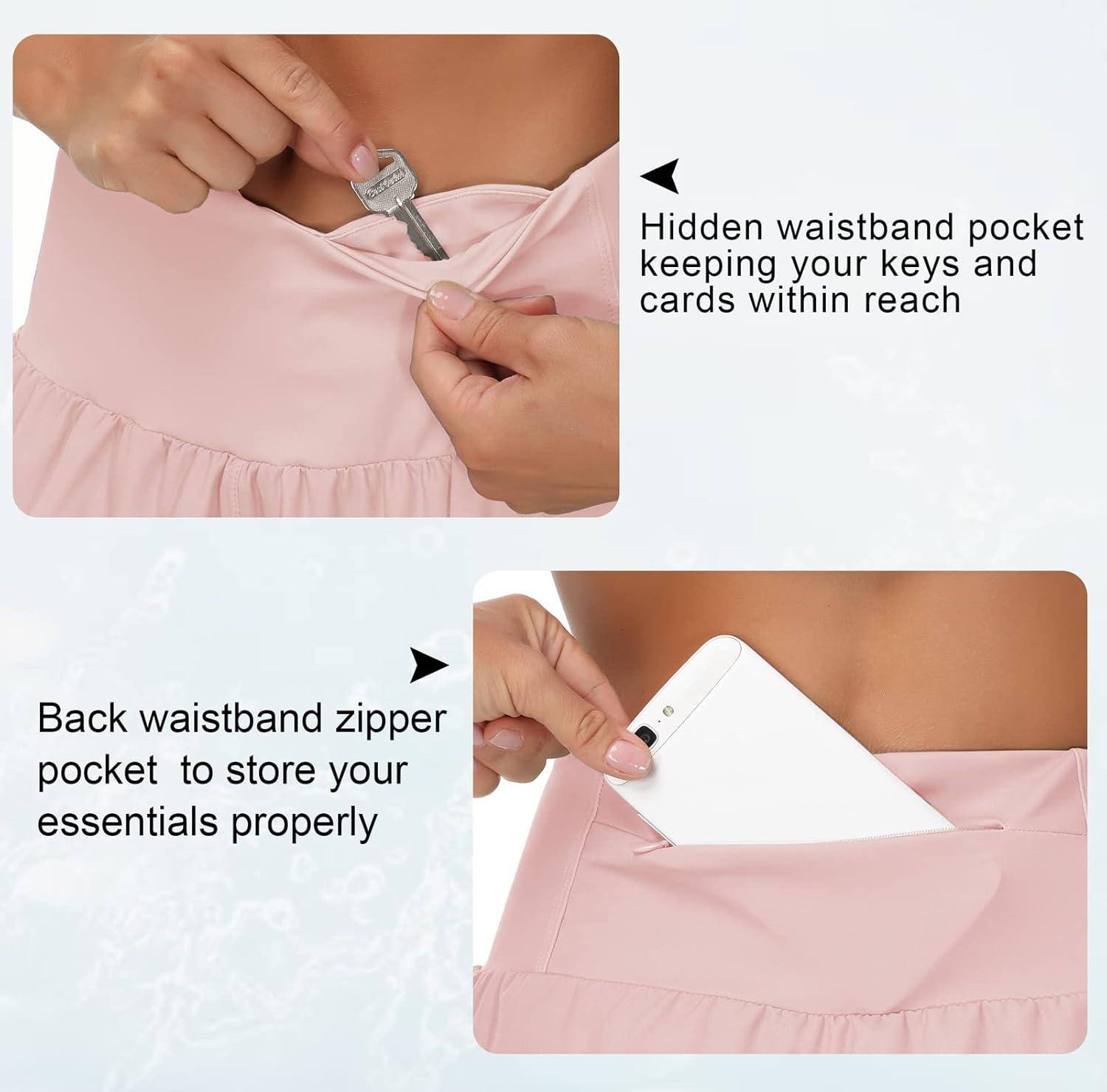 imageTHE GYM PEOPLE Womens High Waisted Running Shorts Quick Dry Athletic Workout Shorts with Mesh Liner Zipper PocketsPink