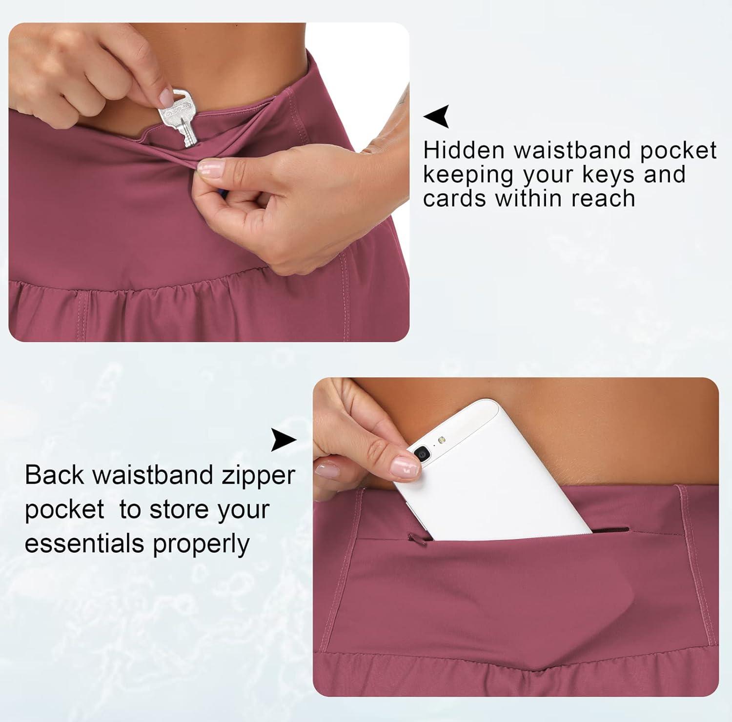 imageTHE GYM PEOPLE Womens High Waisted Running Shorts Quick Dry Athletic Workout Shorts with Mesh Liner Zipper PocketsRose Red