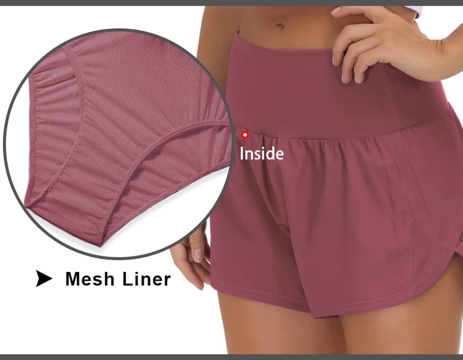 imageTHE GYM PEOPLE Womens High Waisted Running Shorts Quick Dry Athletic Workout Shorts with Mesh Liner Zipper PocketsRose Red