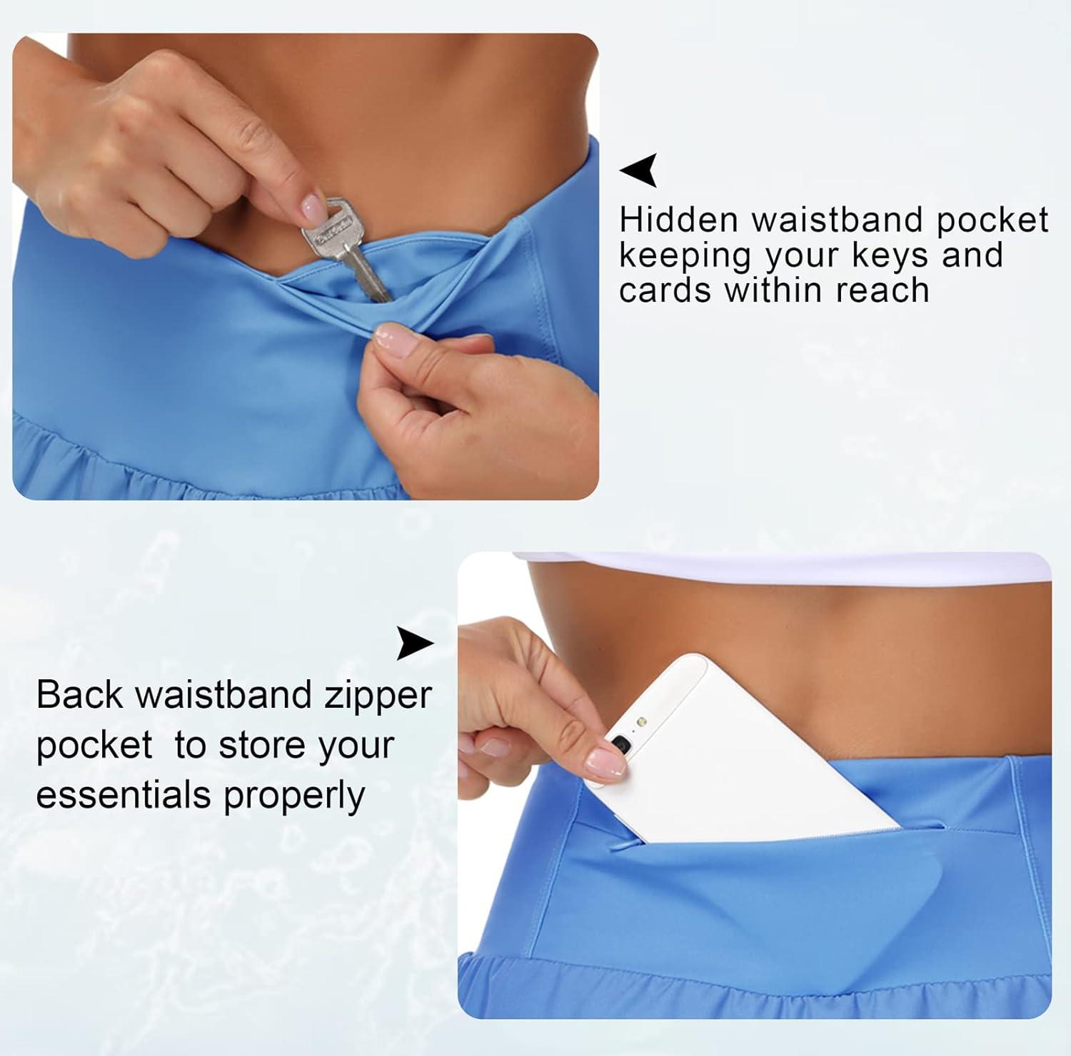 imageTHE GYM PEOPLE Womens High Waisted Running Shorts Quick Dry Athletic Workout Shorts with Mesh Liner Zipper PocketsSea Blue