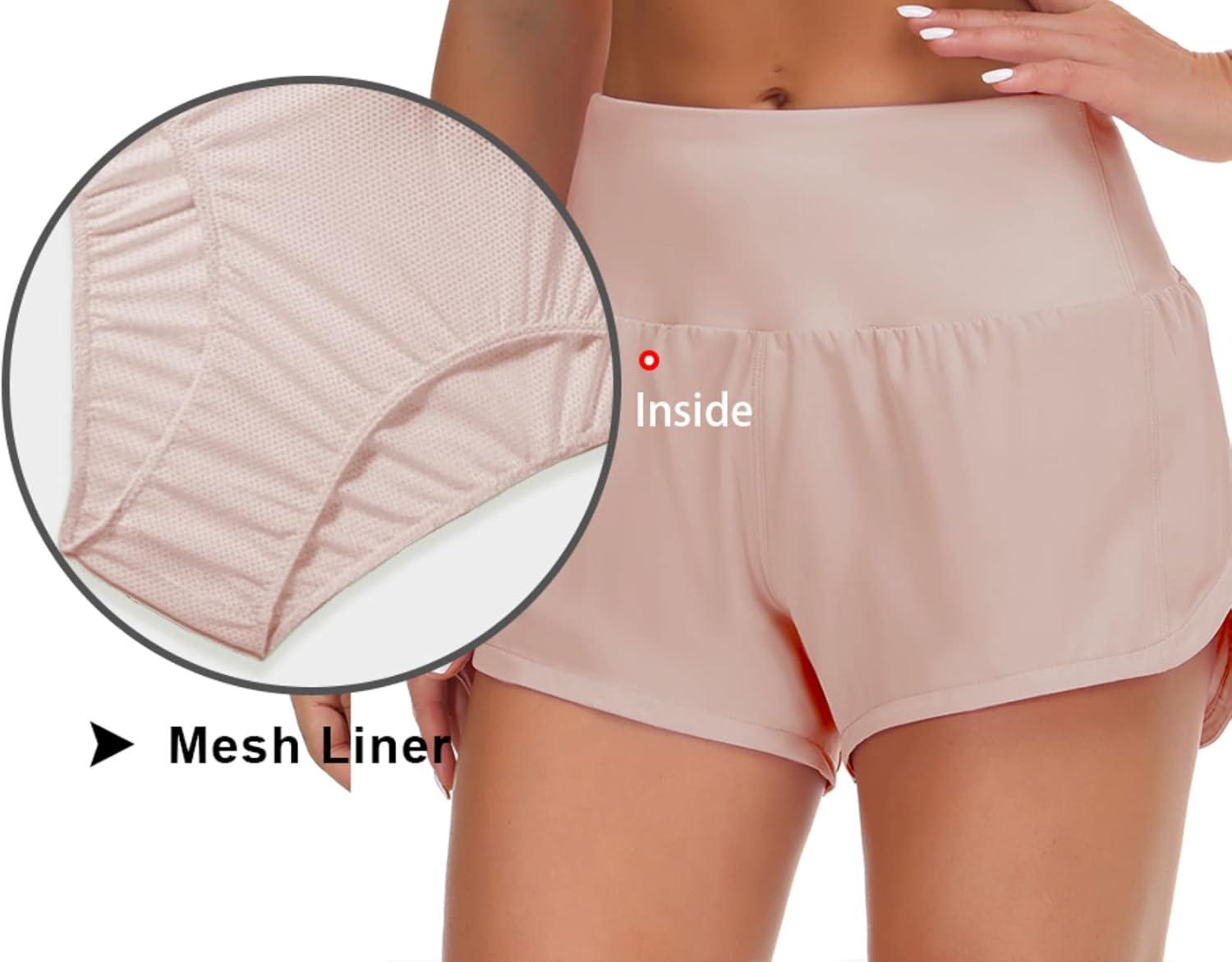 imageTHE GYM PEOPLE Womens High Waisted Running Shorts Quick Dry Athletic Workout Shorts with Mesh Liner Zipper PocketsSoft Pink