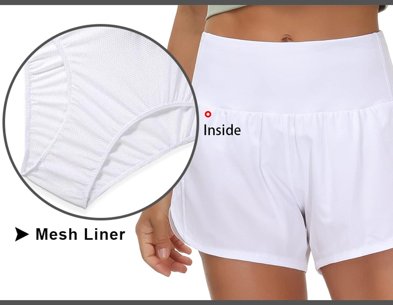 imageTHE GYM PEOPLE Womens High Waisted Running Shorts Quick Dry Athletic Workout Shorts with Mesh Liner Zipper PocketsWhite