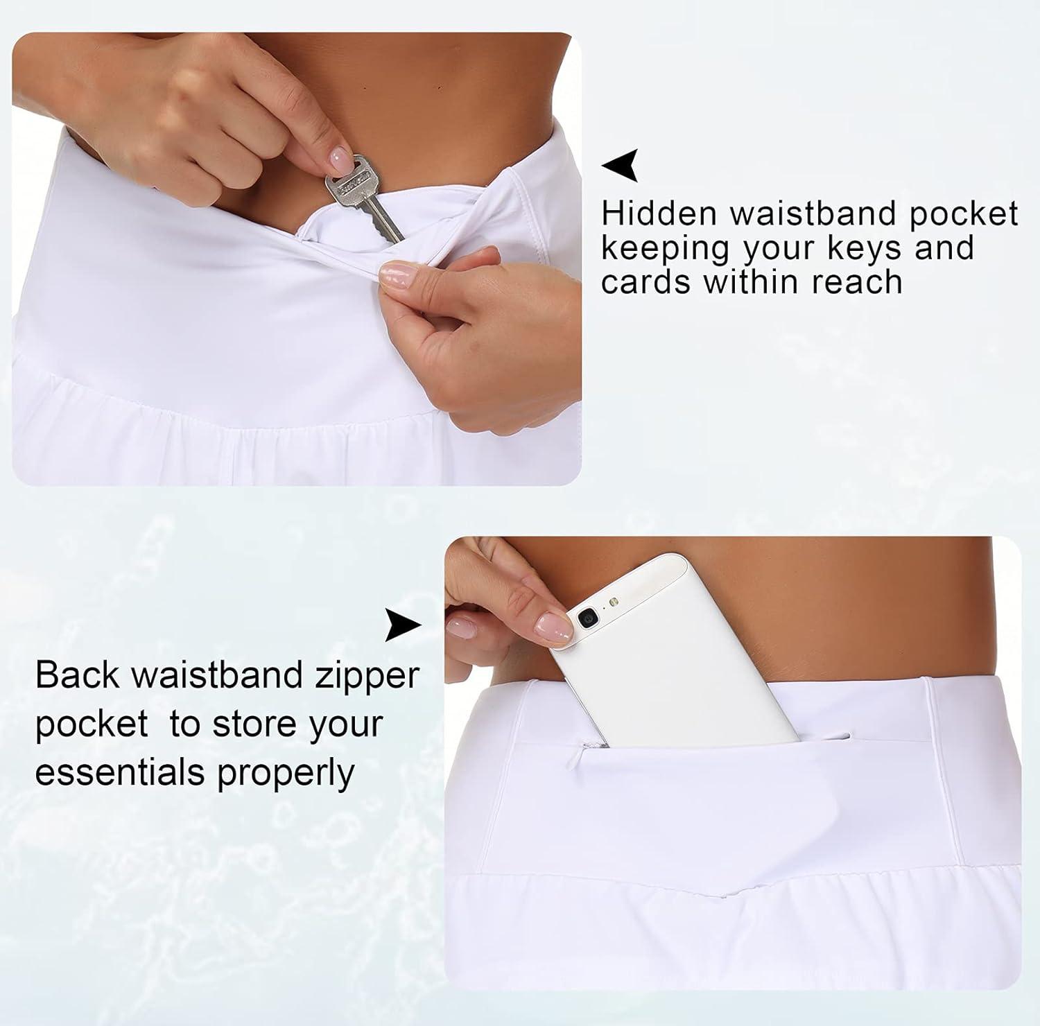 imageTHE GYM PEOPLE Womens High Waisted Running Shorts Quick Dry Athletic Workout Shorts with Mesh Liner Zipper PocketsWhite