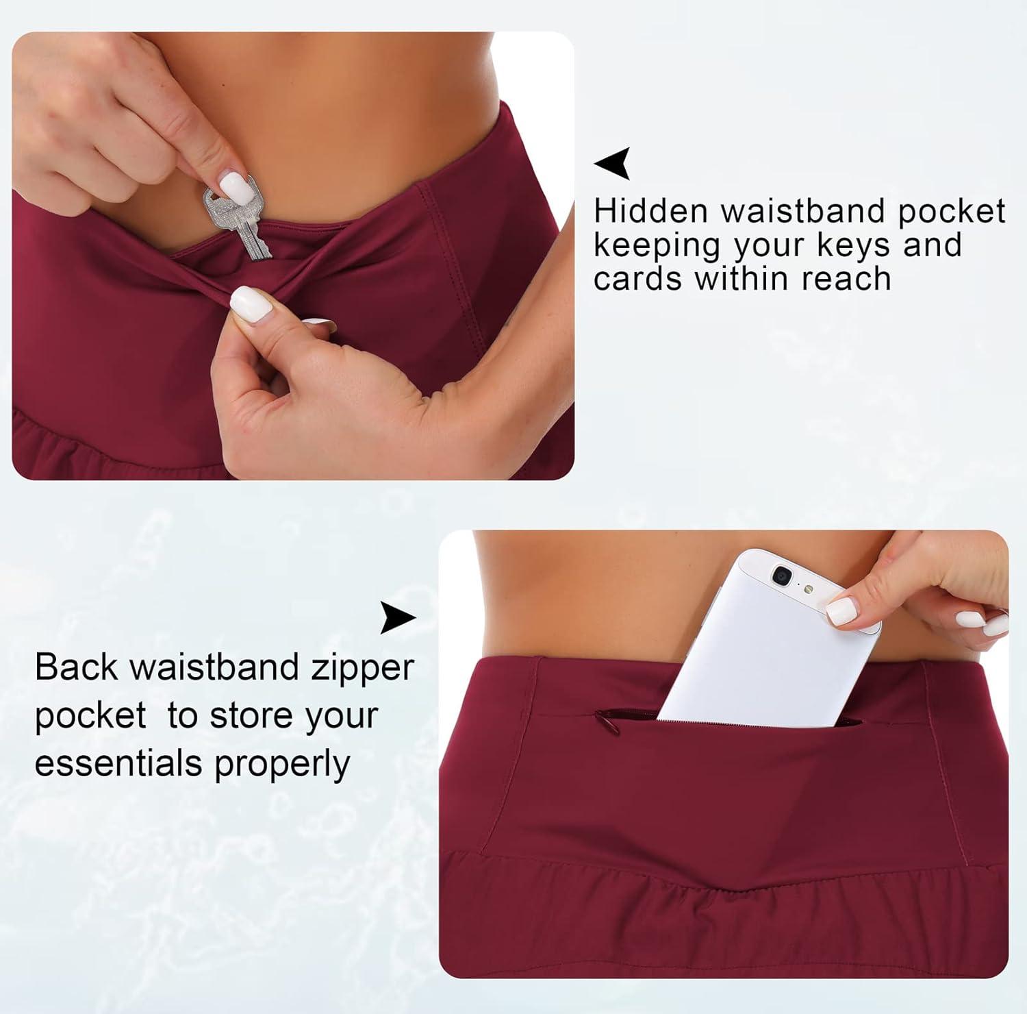 imageTHE GYM PEOPLE Womens High Waisted Running Shorts Quick Dry Athletic Workout Shorts with Mesh Liner Zipper PocketsWine Red
