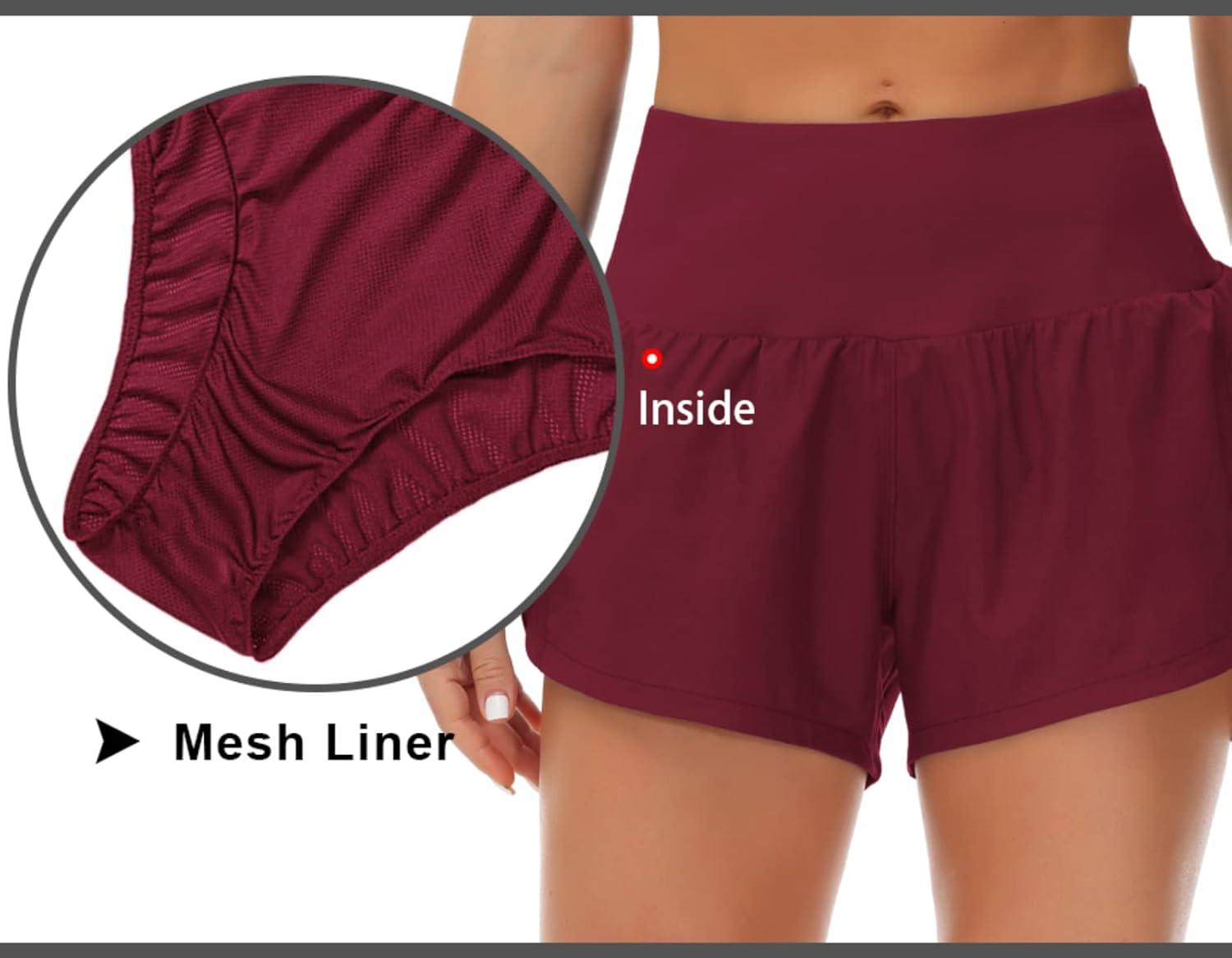 imageTHE GYM PEOPLE Womens High Waisted Running Shorts Quick Dry Athletic Workout Shorts with Mesh Liner Zipper PocketsWine Red