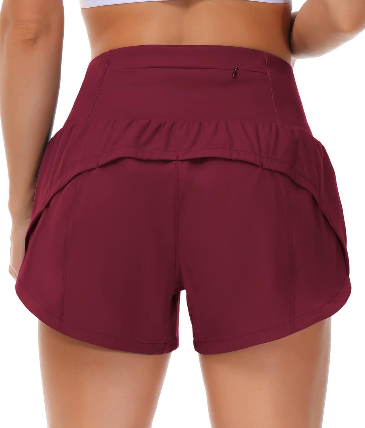 imageTHE GYM PEOPLE Womens High Waisted Running Shorts Quick Dry Athletic Workout Shorts with Mesh Liner Zipper PocketsWine Red