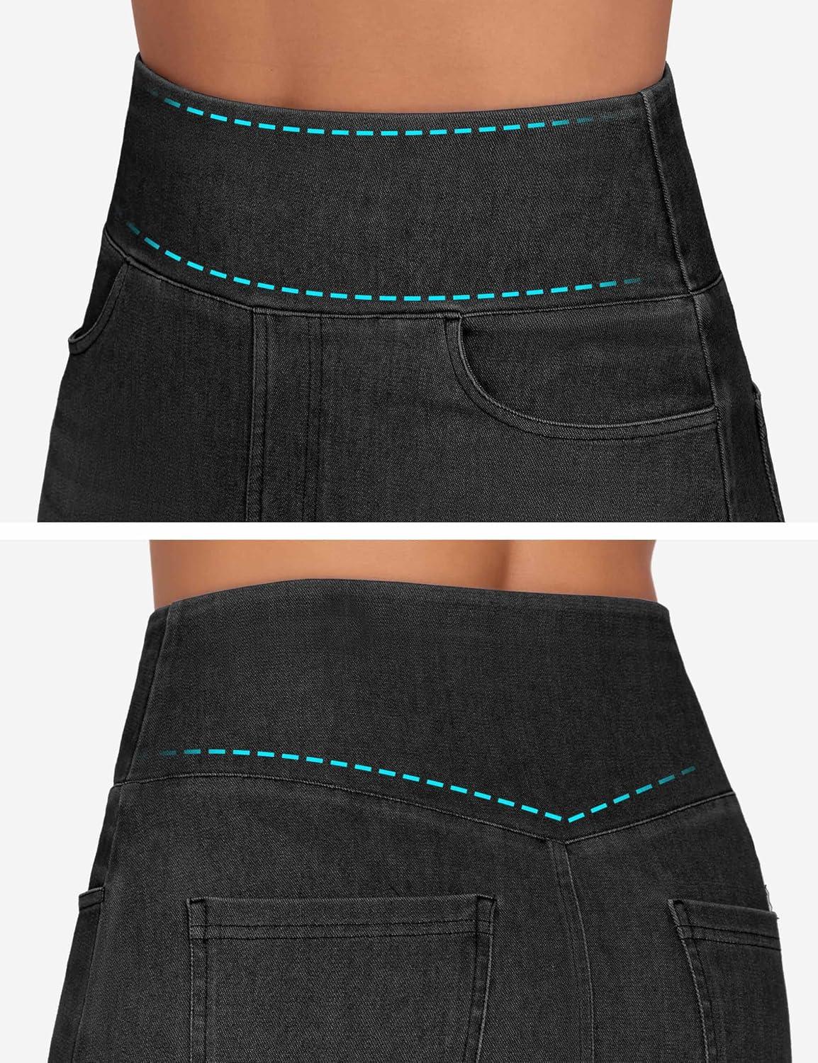 imageTHE GYM PEOPLE Womens High Waisted Stretchy Jean Skirts Front Slit Midi Denim Skirt with PocketsBlack