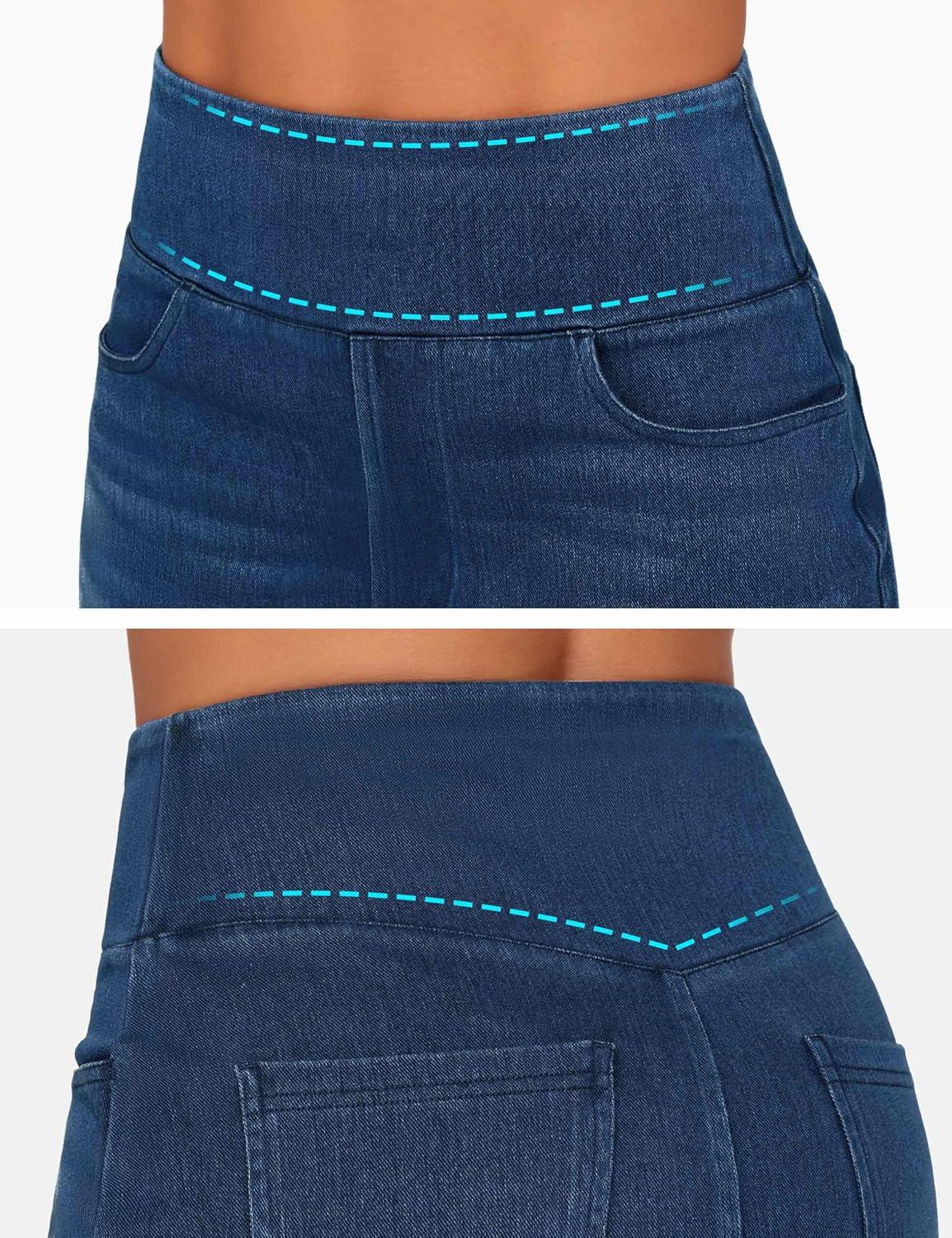 imageTHE GYM PEOPLE Womens High Waisted Stretchy Jean Skirts Front Slit Midi Denim Skirt with PocketsDark Blue
