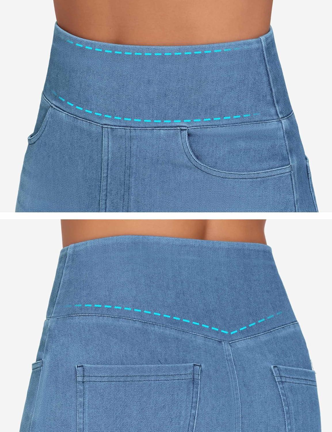 imageTHE GYM PEOPLE Womens High Waisted Stretchy Jean Skirts Front Slit Midi Denim Skirt with PocketsDenim Blue