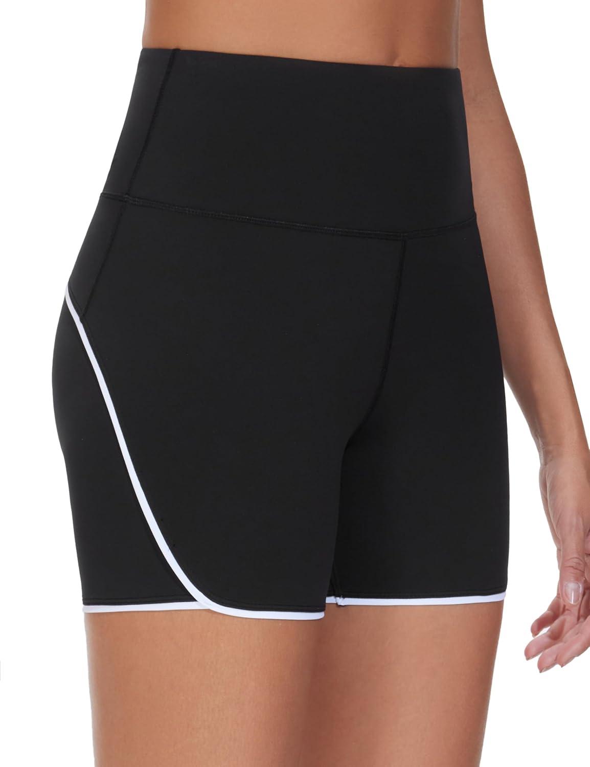 imageTHE GYM PEOPLE Womens High Waisted Workout Shorts Stretchy Breathable Dolphin Split Running Yoga Lounge ShortsBlack