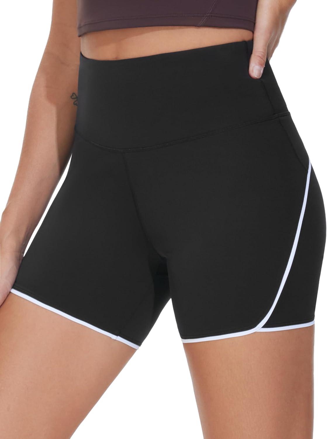 imageTHE GYM PEOPLE Womens High Waisted Workout Shorts Stretchy Breathable Dolphin Split Running Yoga Lounge ShortsBlack