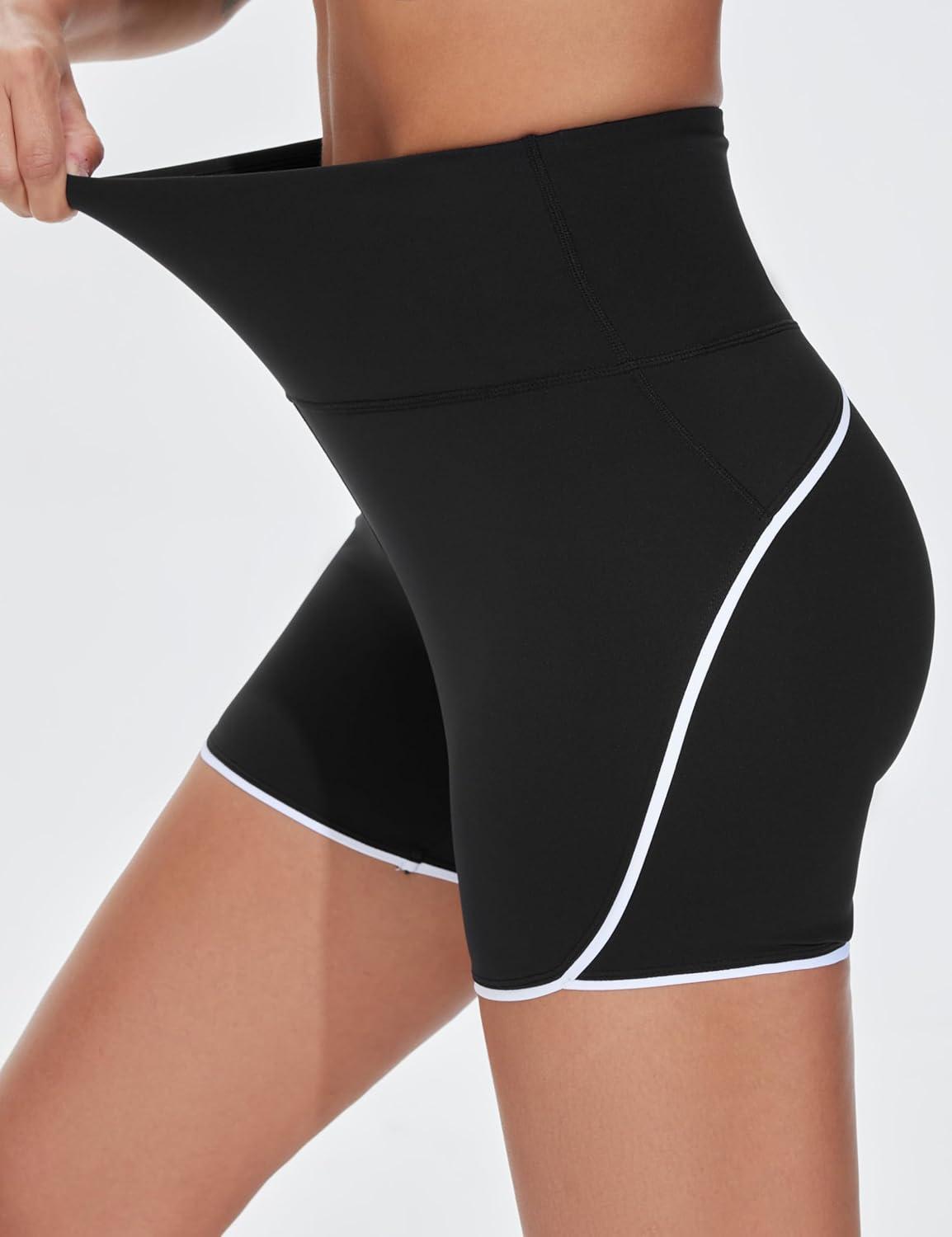 imageTHE GYM PEOPLE Womens High Waisted Workout Shorts Stretchy Breathable Dolphin Split Running Yoga Lounge ShortsBlack