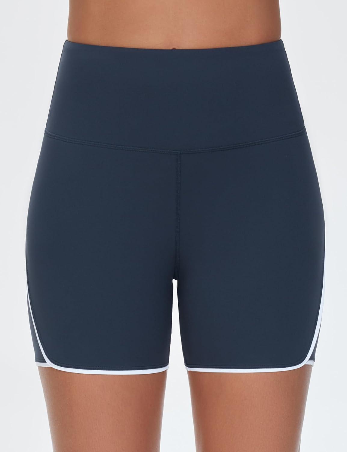 imageTHE GYM PEOPLE Womens High Waisted Workout Shorts Stretchy Breathable Dolphin Split Running Yoga Lounge ShortsNavy Blue