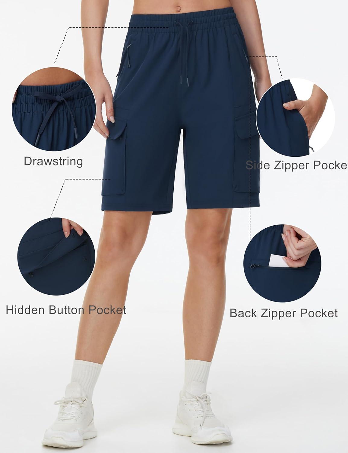 imageTHE GYM PEOPLE Womens Lightweight Quick Dry Golf Hiking Cargo Shorts with Zipper PocketsBlue