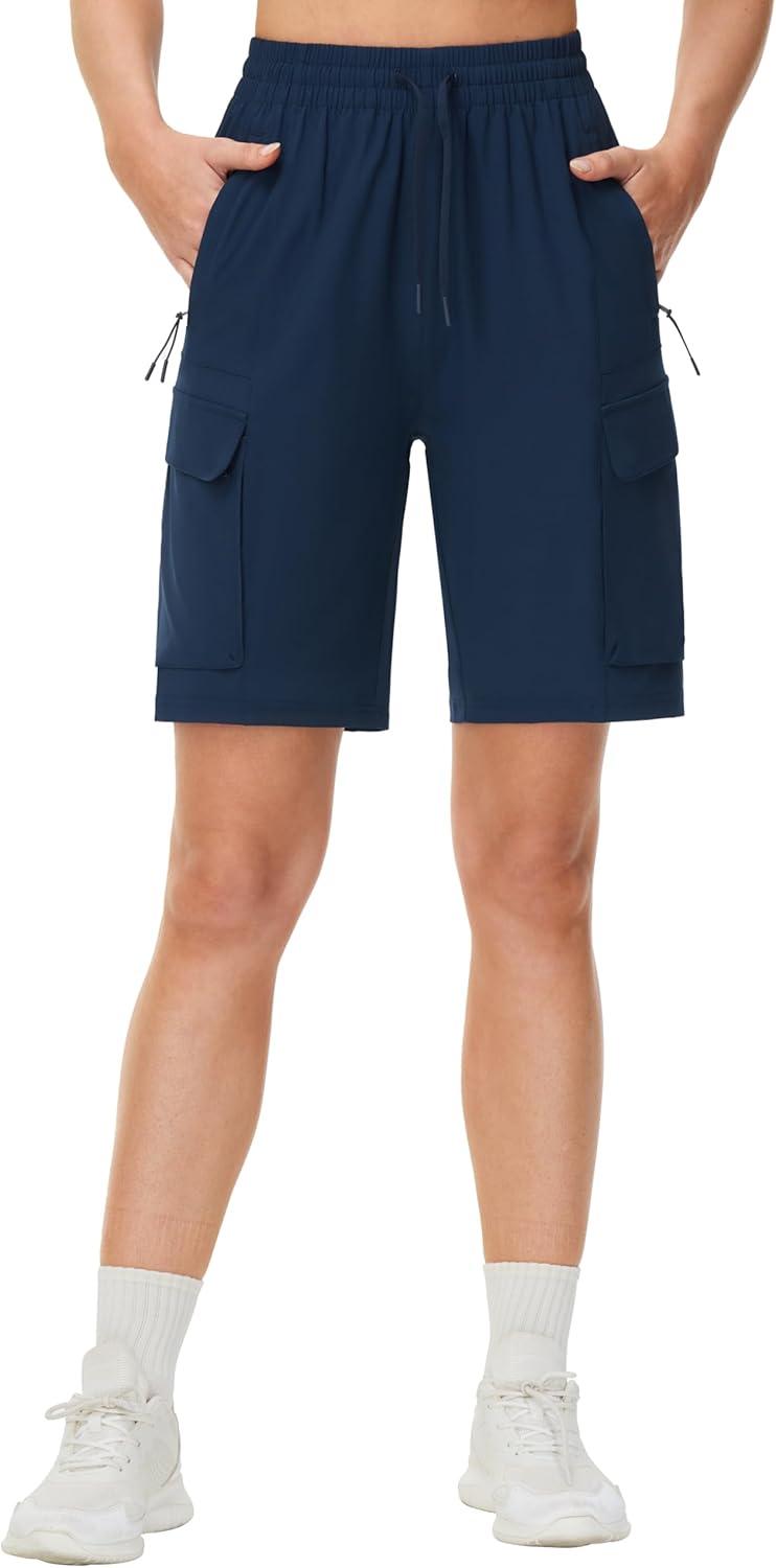 imageTHE GYM PEOPLE Womens Lightweight Quick Dry Golf Hiking Cargo Shorts with Zipper PocketsBlue