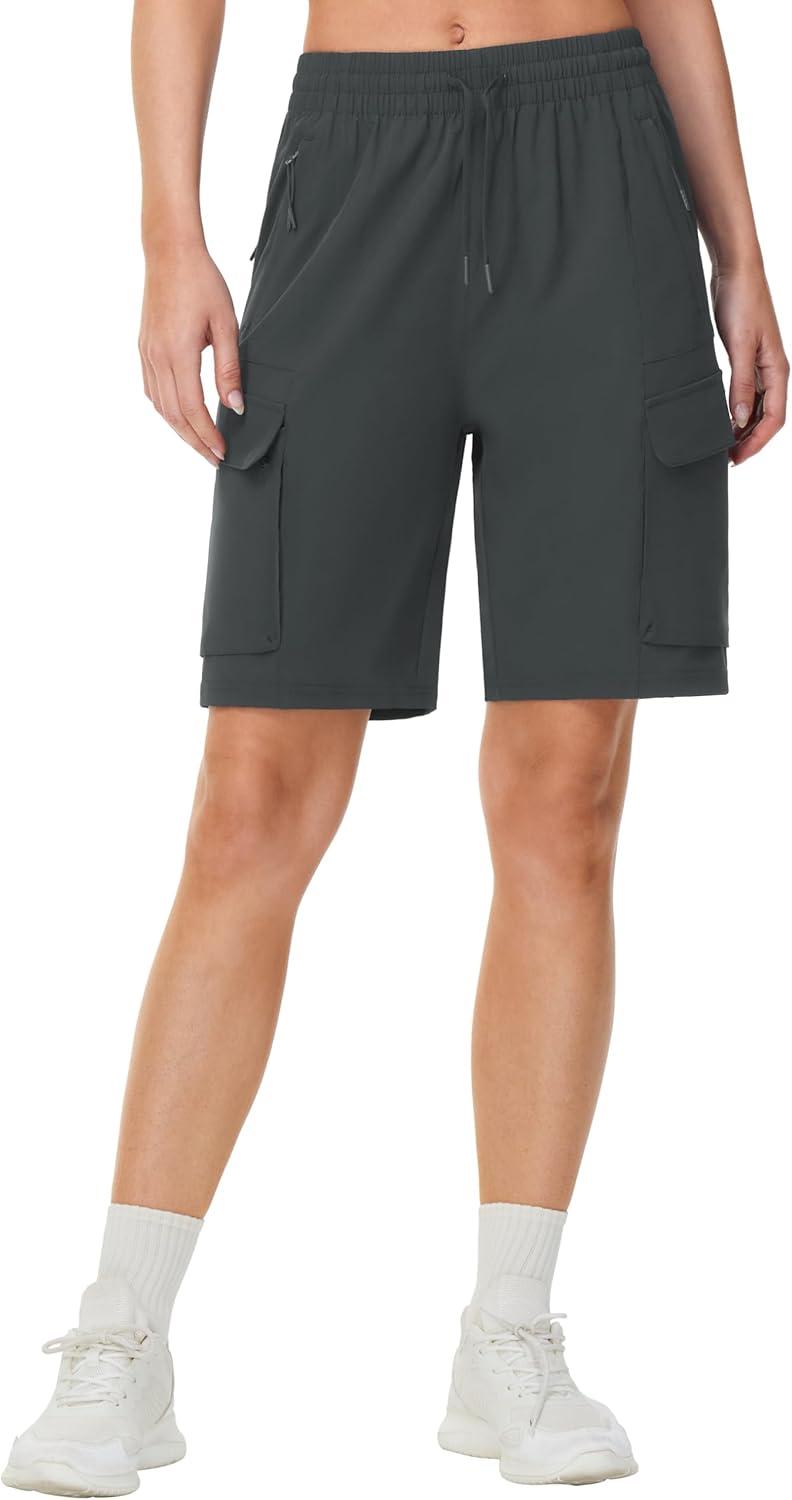 imageTHE GYM PEOPLE Womens Lightweight Quick Dry Golf Hiking Cargo Shorts with Zipper PocketsCharcoal Grey