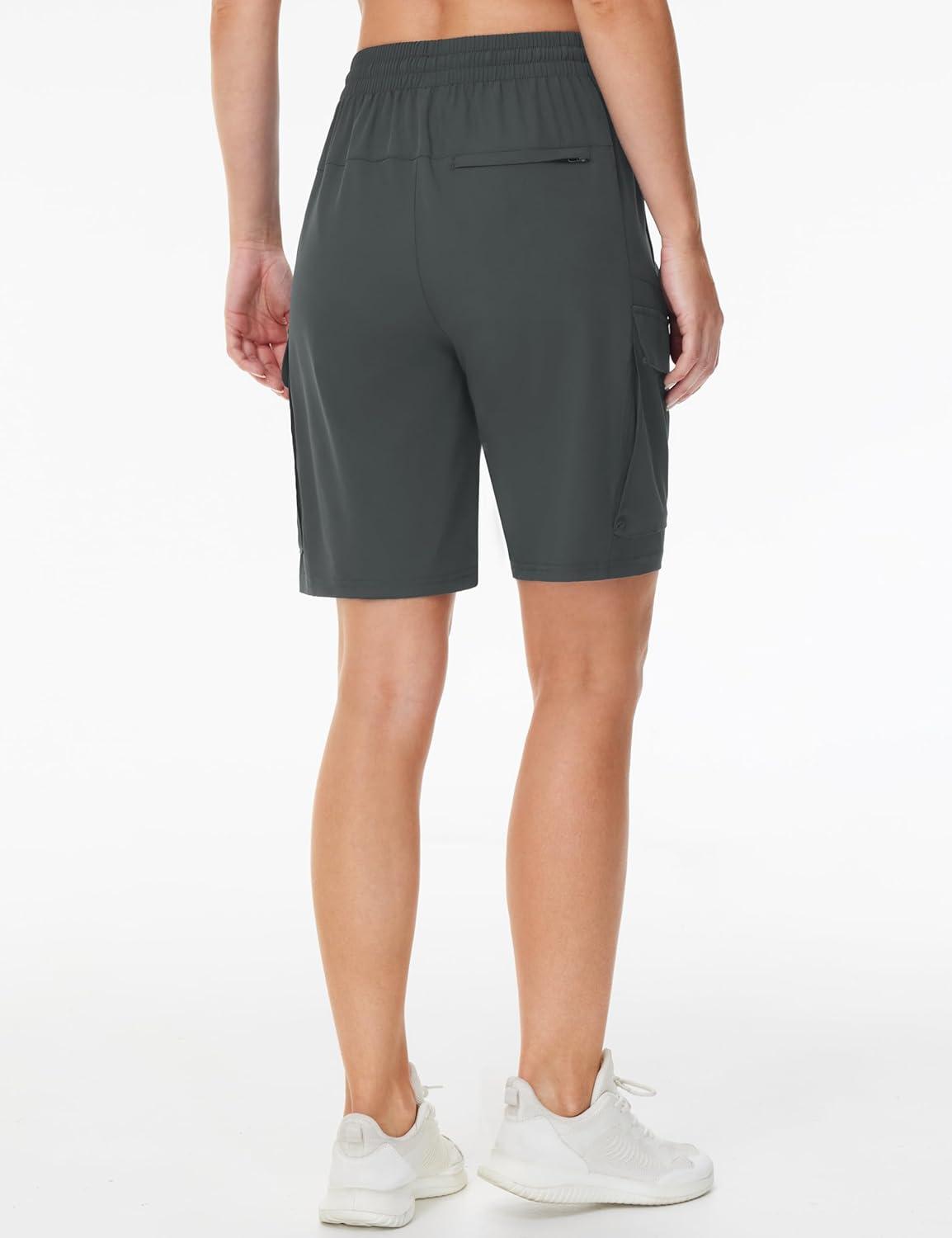 imageTHE GYM PEOPLE Womens Lightweight Quick Dry Golf Hiking Cargo Shorts with Zipper PocketsCharcoal Grey