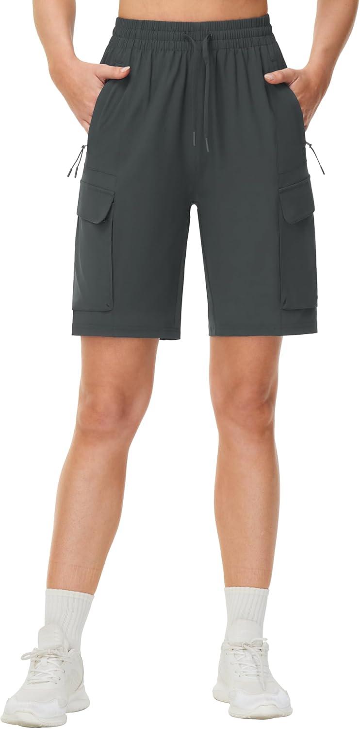 imageTHE GYM PEOPLE Womens Lightweight Quick Dry Golf Hiking Cargo Shorts with Zipper PocketsCharcoal Grey