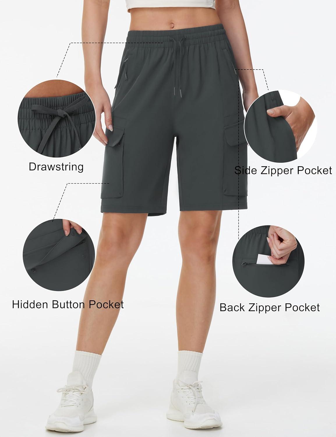 imageTHE GYM PEOPLE Womens Lightweight Quick Dry Golf Hiking Cargo Shorts with Zipper PocketsCharcoal Grey
