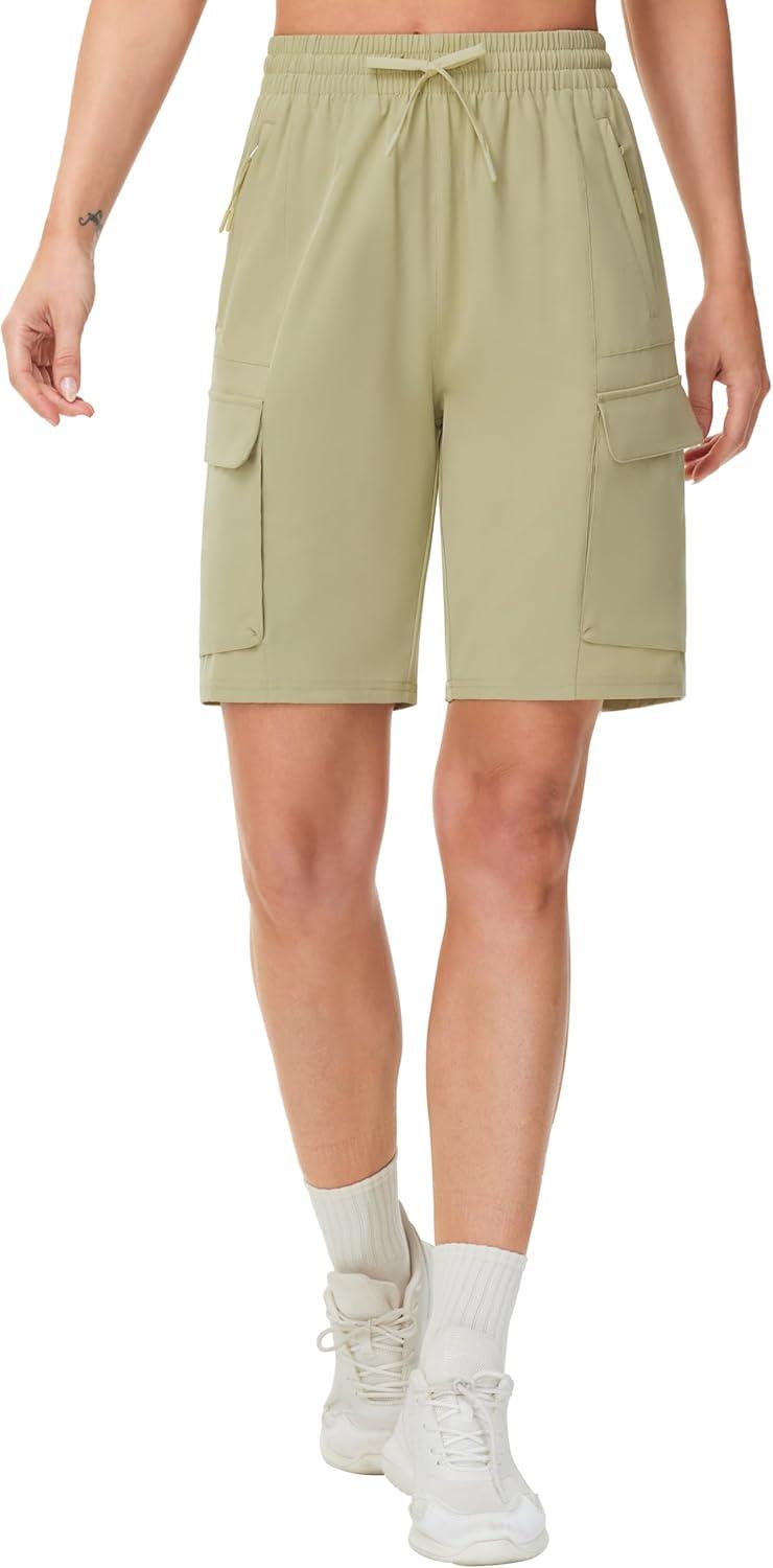 imageTHE GYM PEOPLE Womens Lightweight Quick Dry Golf Hiking Cargo Shorts with Zipper PocketsKhaki