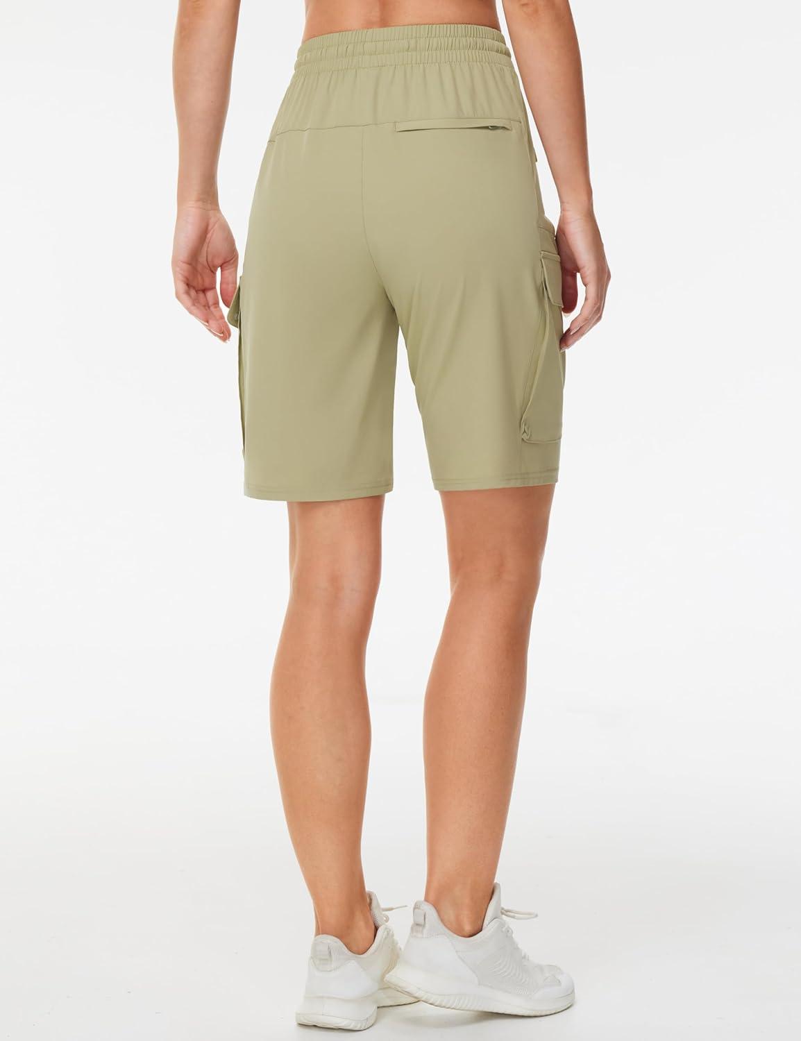 imageTHE GYM PEOPLE Womens Lightweight Quick Dry Golf Hiking Cargo Shorts with Zipper PocketsKhaki