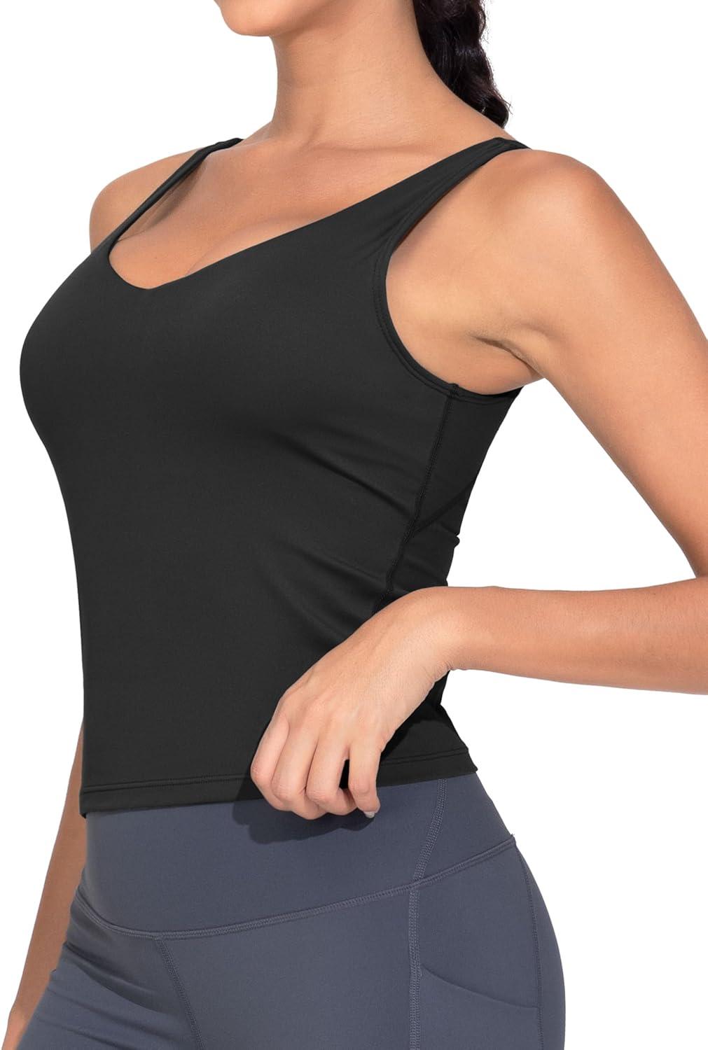 imageTHE GYM PEOPLE Womens Longline Sports Bra Wirefree Padded Workout Yoga Tank TopBlack