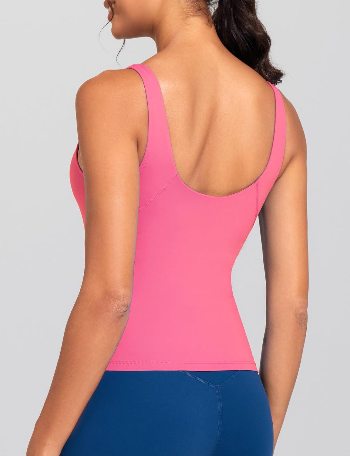 imageTHE GYM PEOPLE Womens Longline Sports Bra Wirefree Padded Workout Yoga Tank TopBright Pink
