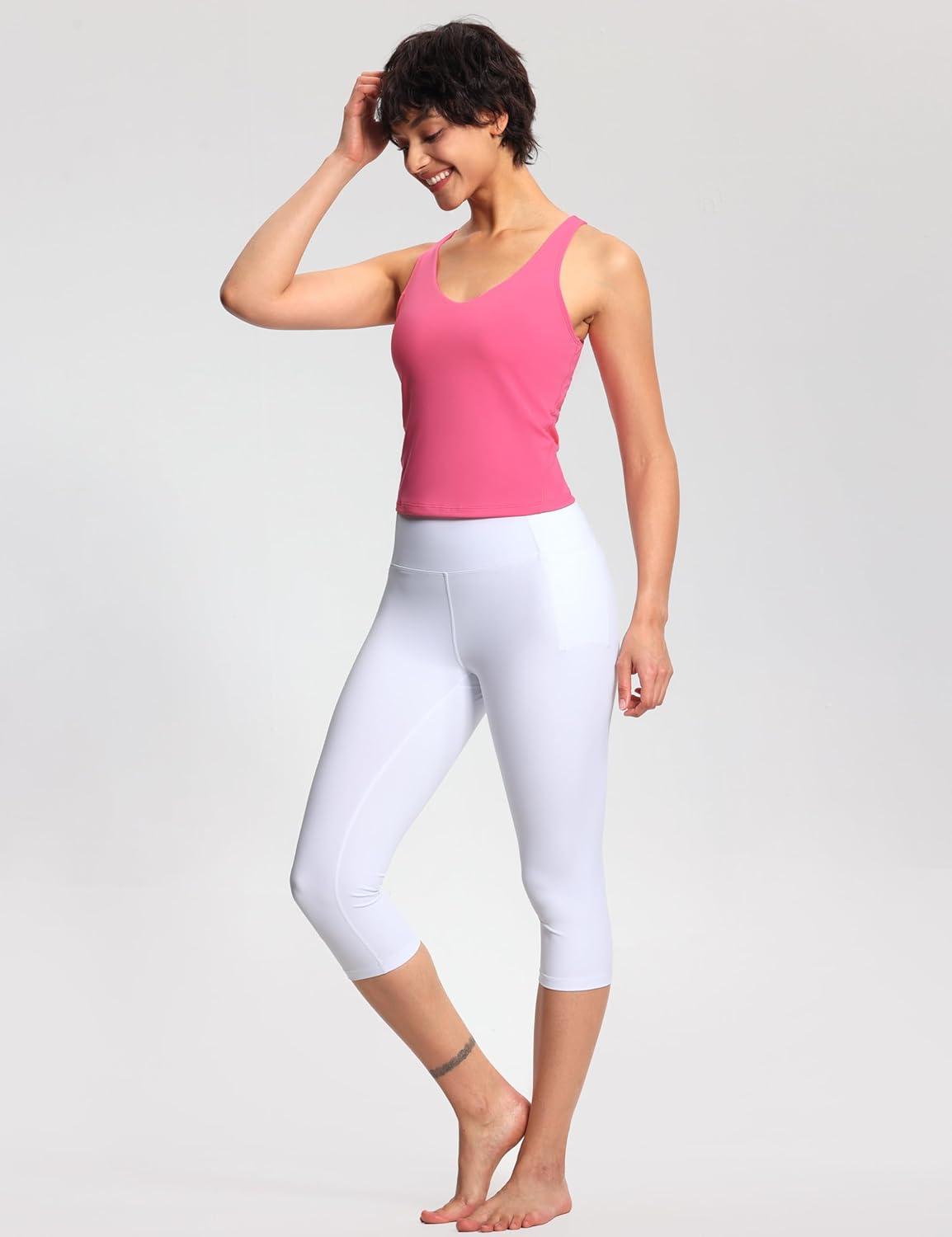 imageTHE GYM PEOPLE Womens Longline Sports Bra Wirefree Padded Workout Yoga Tank TopBright Pink