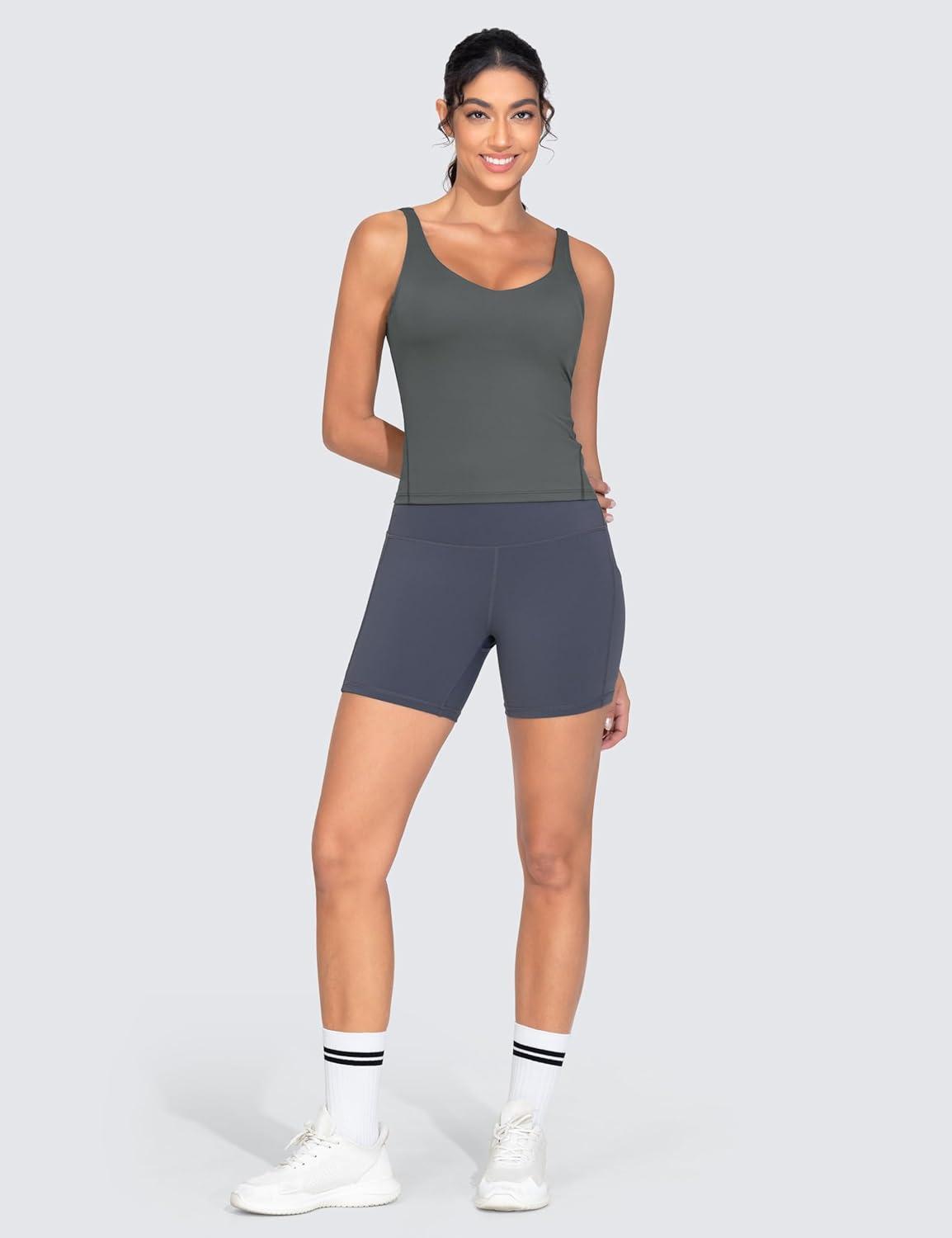 imageTHE GYM PEOPLE Womens Longline Sports Bra Wirefree Padded Workout Yoga Tank TopDark Grey