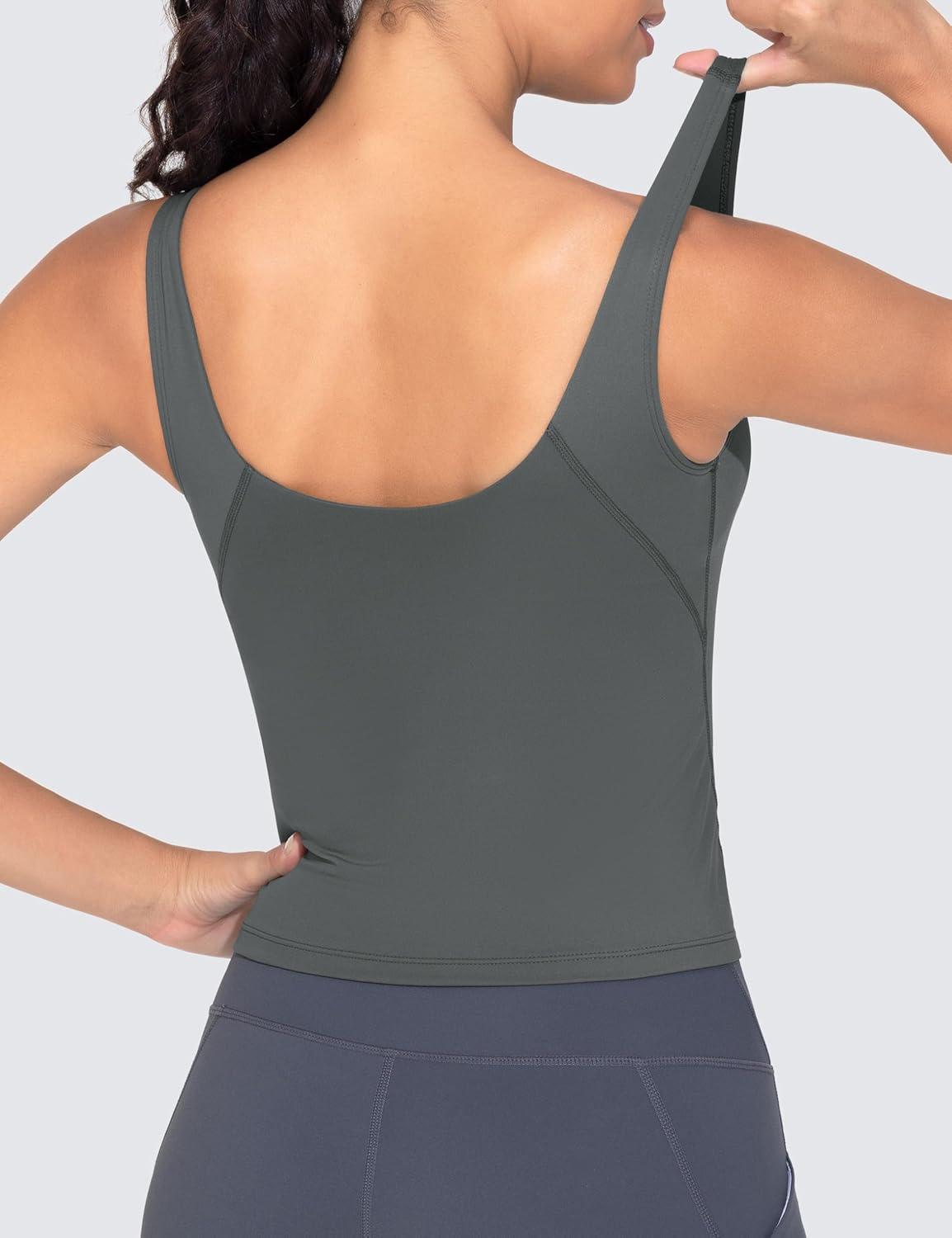 imageTHE GYM PEOPLE Womens Longline Sports Bra Wirefree Padded Workout Yoga Tank TopDark Grey