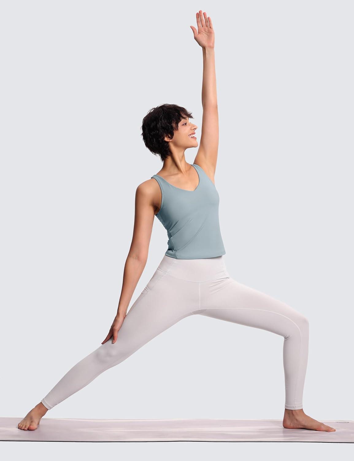 imageTHE GYM PEOPLE Womens Longline Sports Bra Wirefree Padded Workout Yoga Tank TopDenim Blue