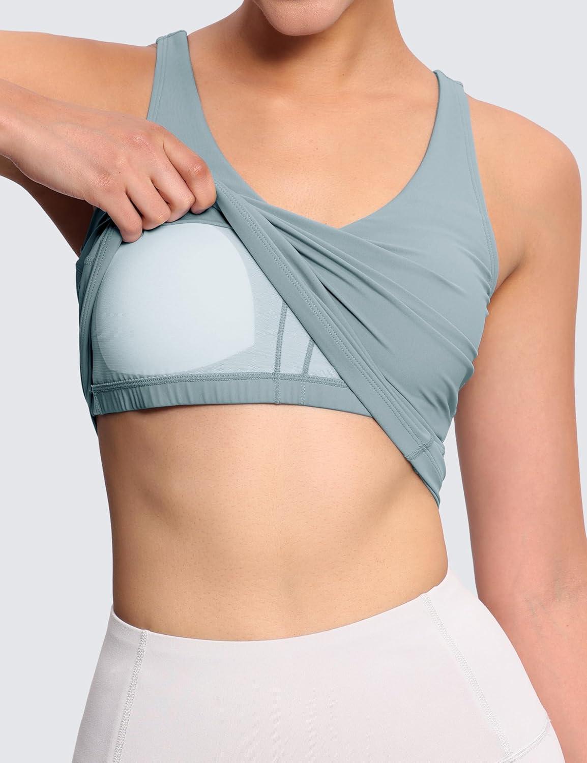 imageTHE GYM PEOPLE Womens Longline Sports Bra Wirefree Padded Workout Yoga Tank TopDenim Blue