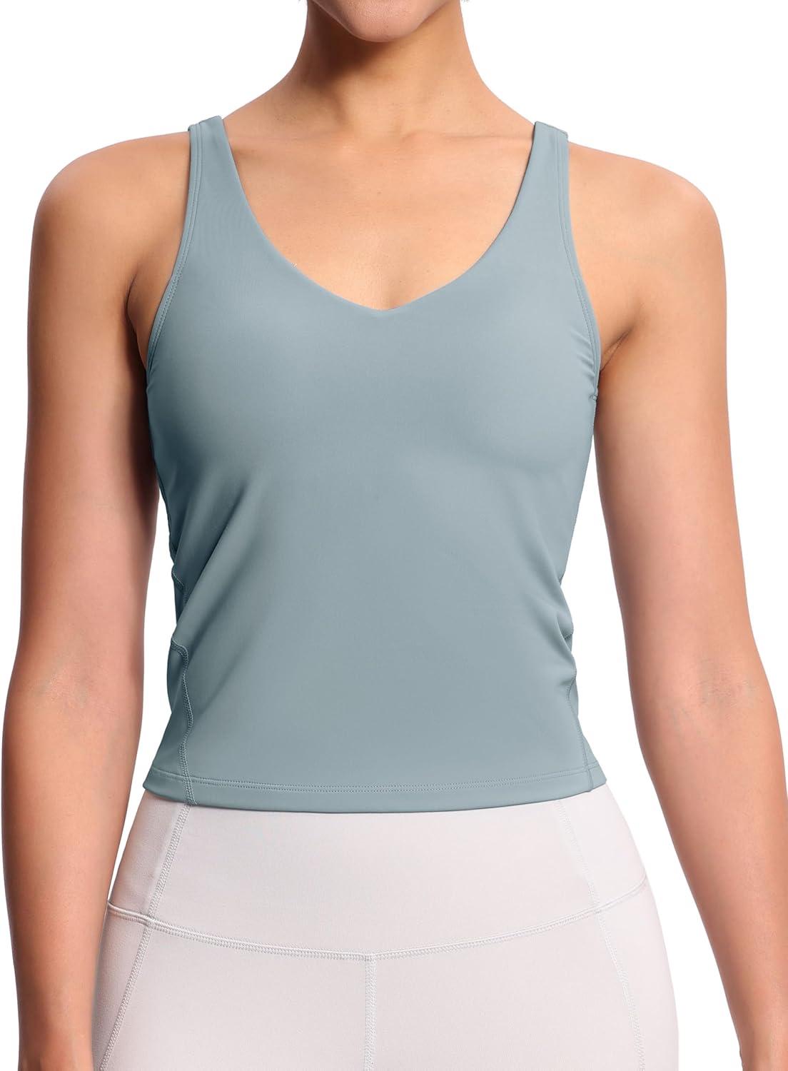 imageTHE GYM PEOPLE Womens Longline Sports Bra Wirefree Padded Workout Yoga Tank TopDenim Blue