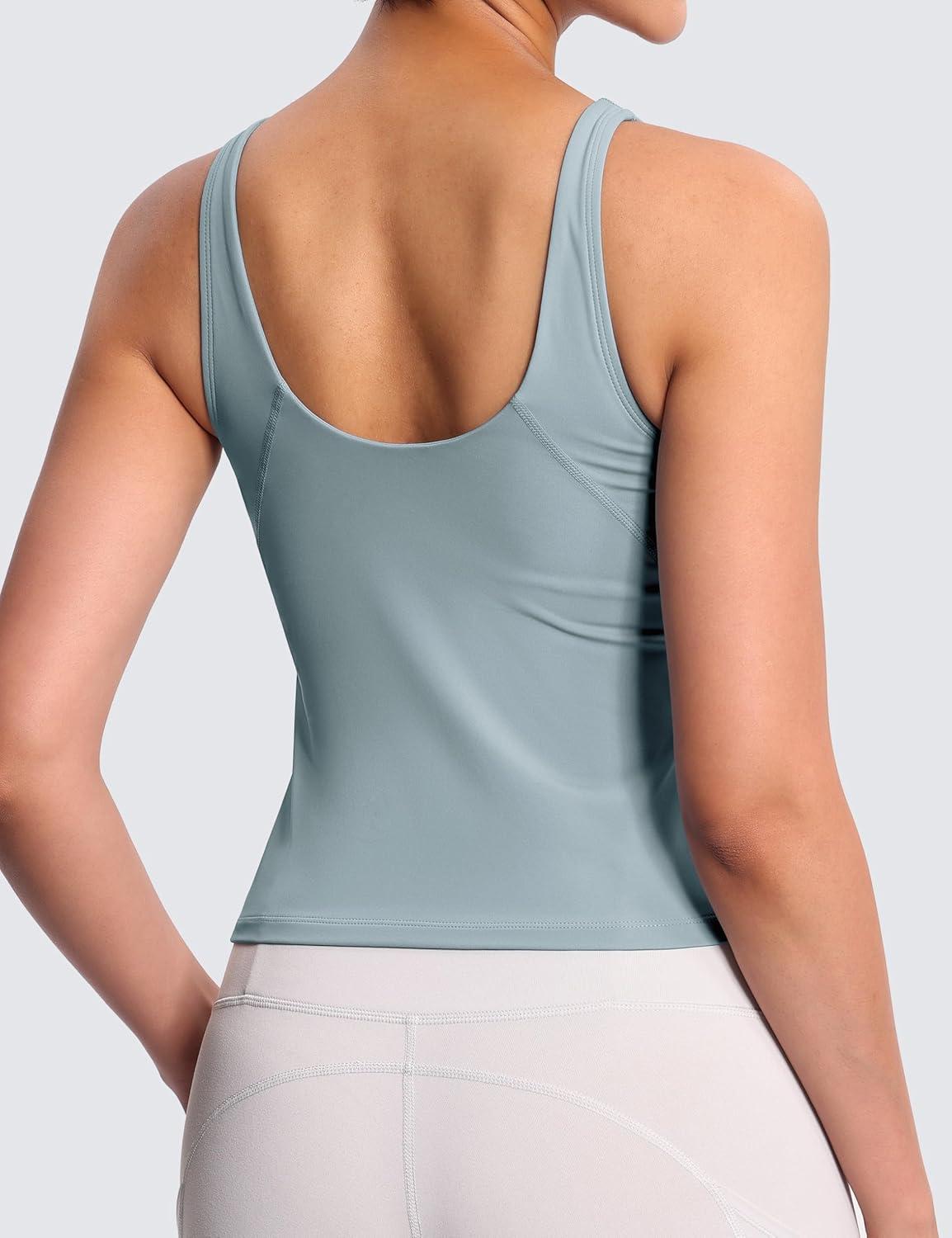 imageTHE GYM PEOPLE Womens Longline Sports Bra Wirefree Padded Workout Yoga Tank TopDenim Blue