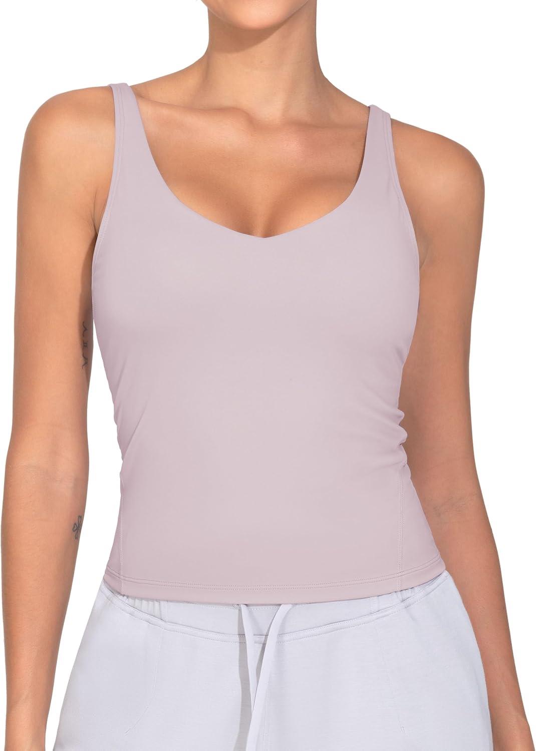 imageTHE GYM PEOPLE Womens Longline Sports Bra Wirefree Padded Workout Yoga Tank TopLight Purple