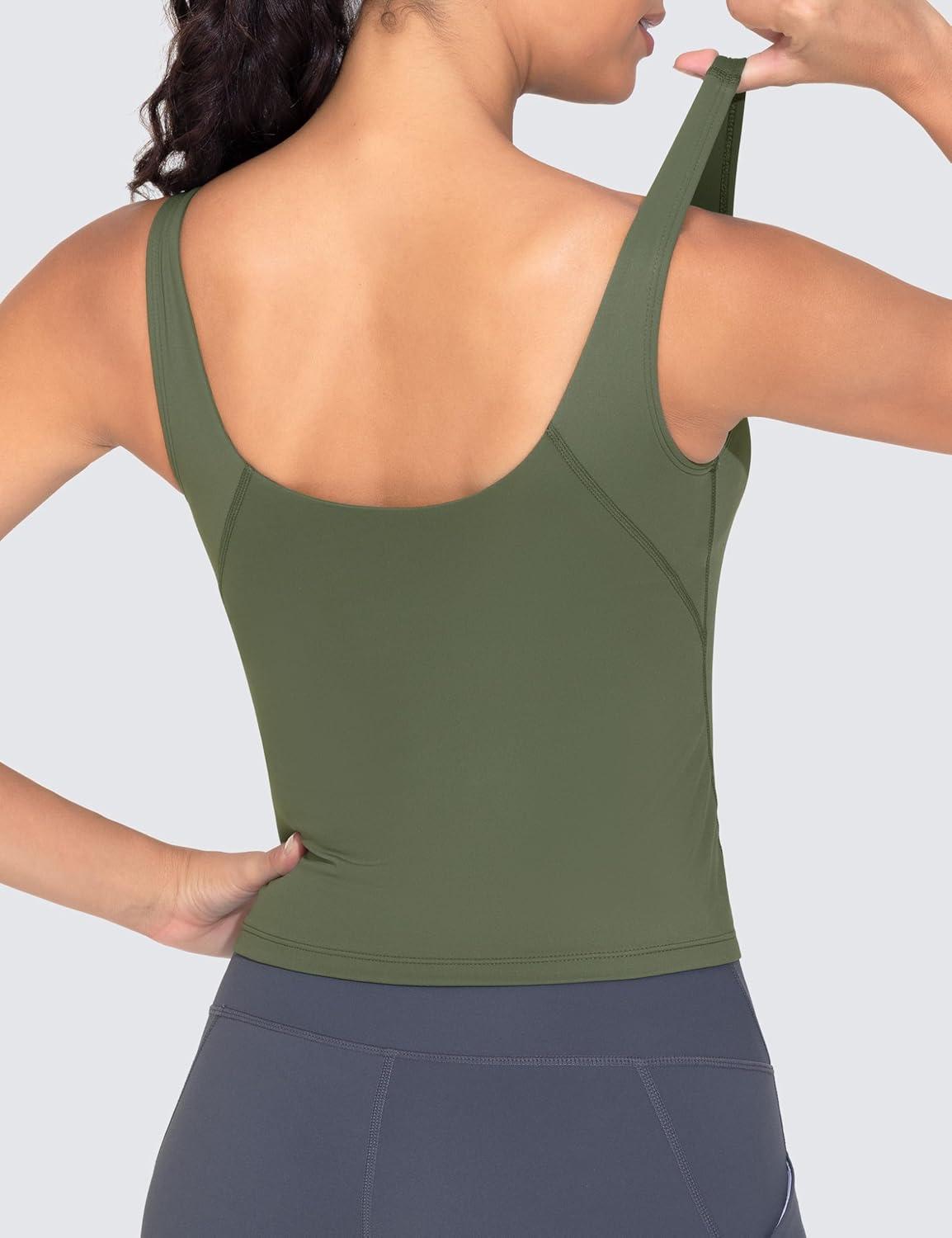 imageTHE GYM PEOPLE Womens Longline Sports Bra Wirefree Padded Workout Yoga Tank TopOlive Green