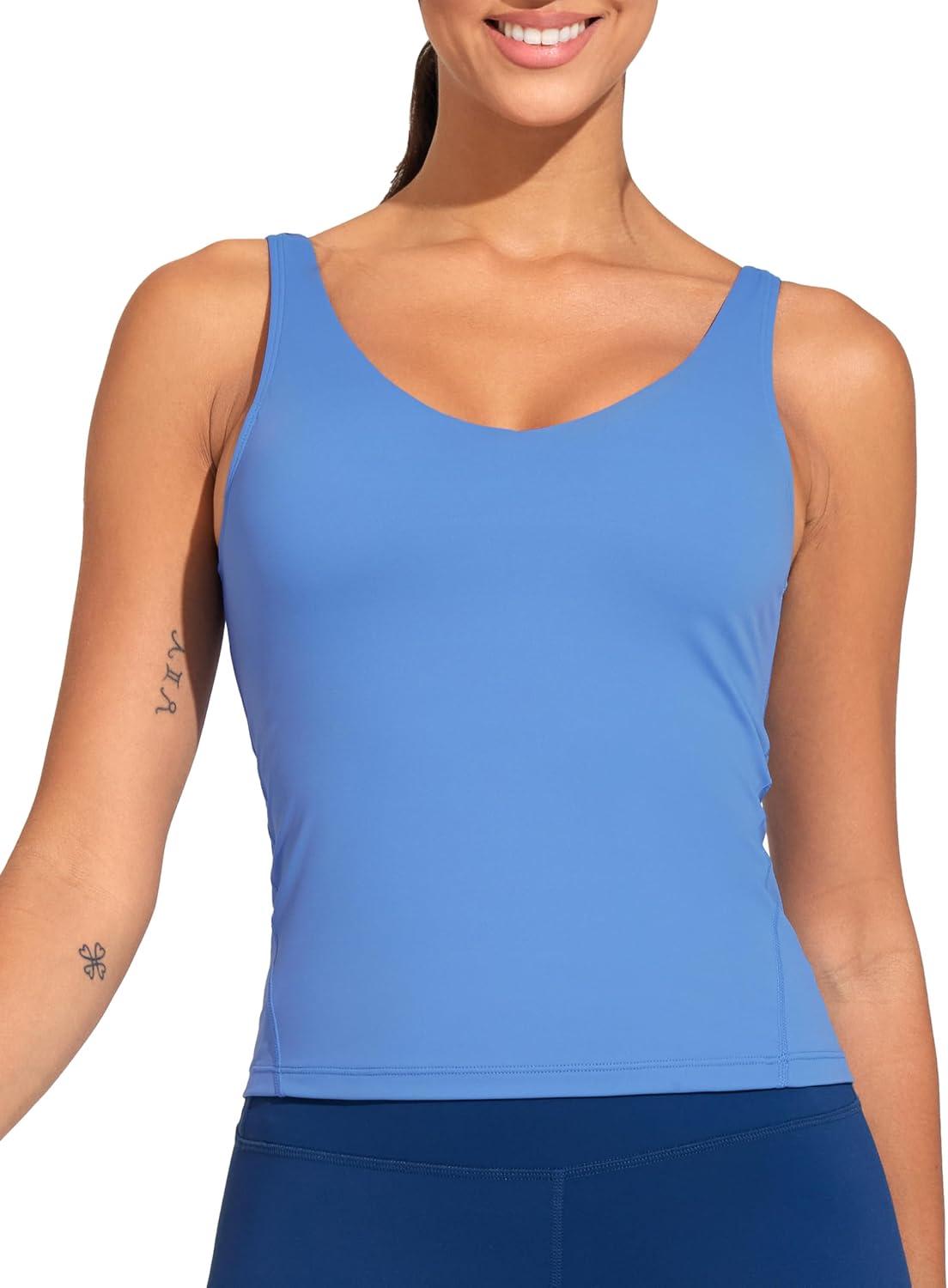 imageTHE GYM PEOPLE Womens Longline Sports Bra Wirefree Padded Workout Yoga Tank TopSea Blue