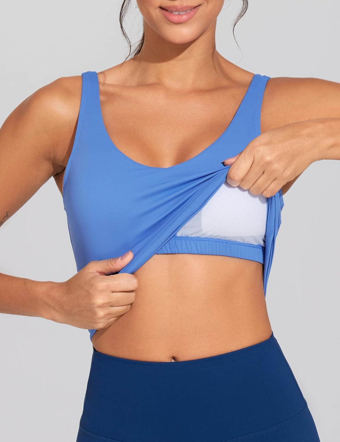 imageTHE GYM PEOPLE Womens Longline Sports Bra Wirefree Padded Workout Yoga Tank TopSea Blue