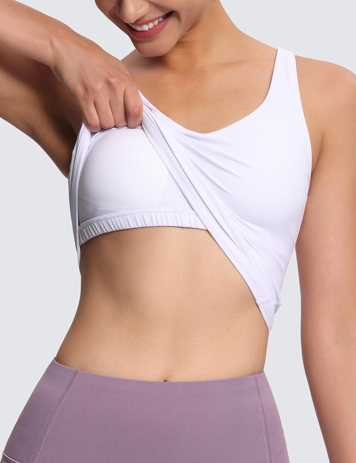 imageTHE GYM PEOPLE Womens Longline Sports Bra Wirefree Padded Workout Yoga Tank TopWhite