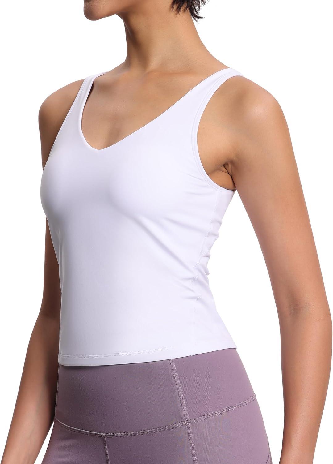 imageTHE GYM PEOPLE Womens Longline Sports Bra Wirefree Padded Workout Yoga Tank TopWhite
