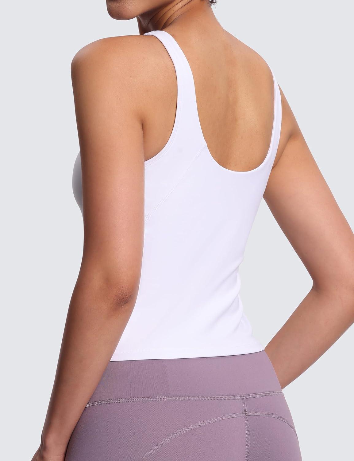 imageTHE GYM PEOPLE Womens Longline Sports Bra Wirefree Padded Workout Yoga Tank TopWhite