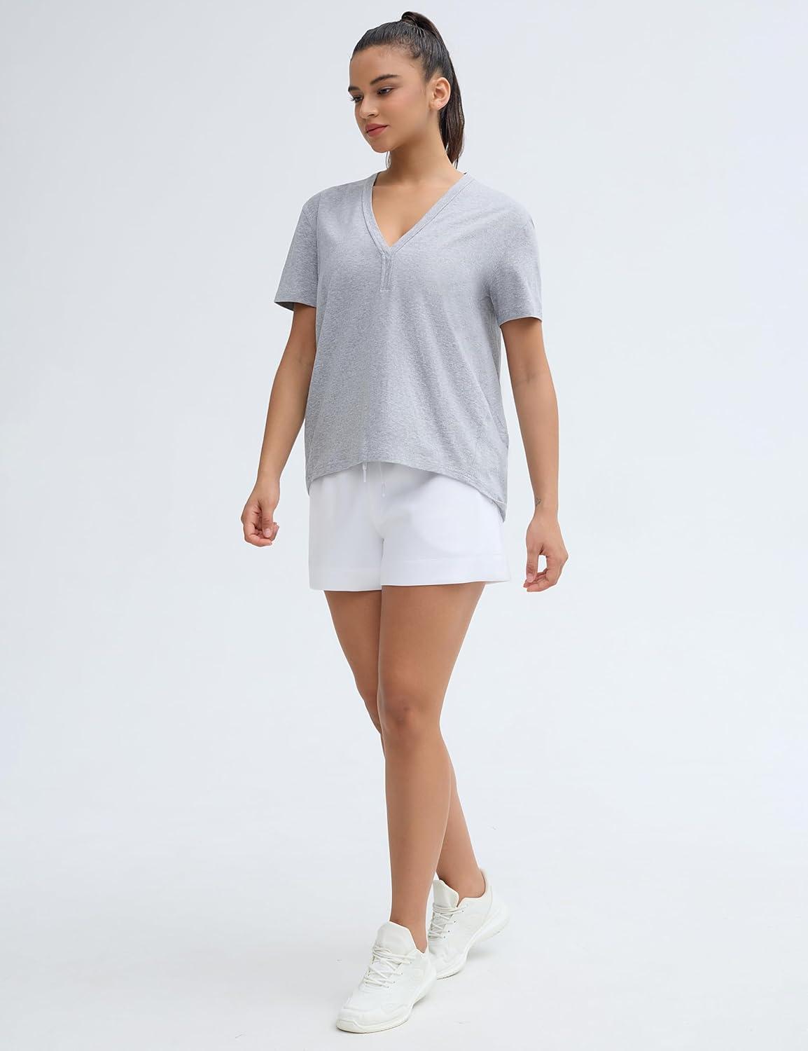 imageTHE GYM PEOPLE Womens Loose Fit Workout TShirts V Neck Short Sleeve Running Yoga Lounge Tee TopsHeather Grey