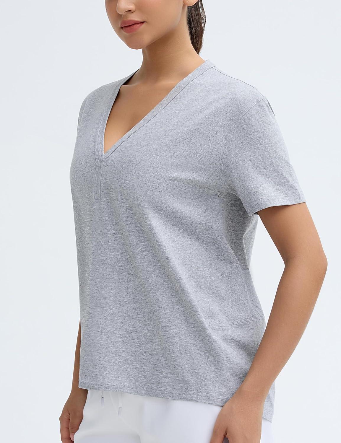 imageTHE GYM PEOPLE Womens Loose Fit Workout TShirts V Neck Short Sleeve Running Yoga Lounge Tee TopsHeather Grey