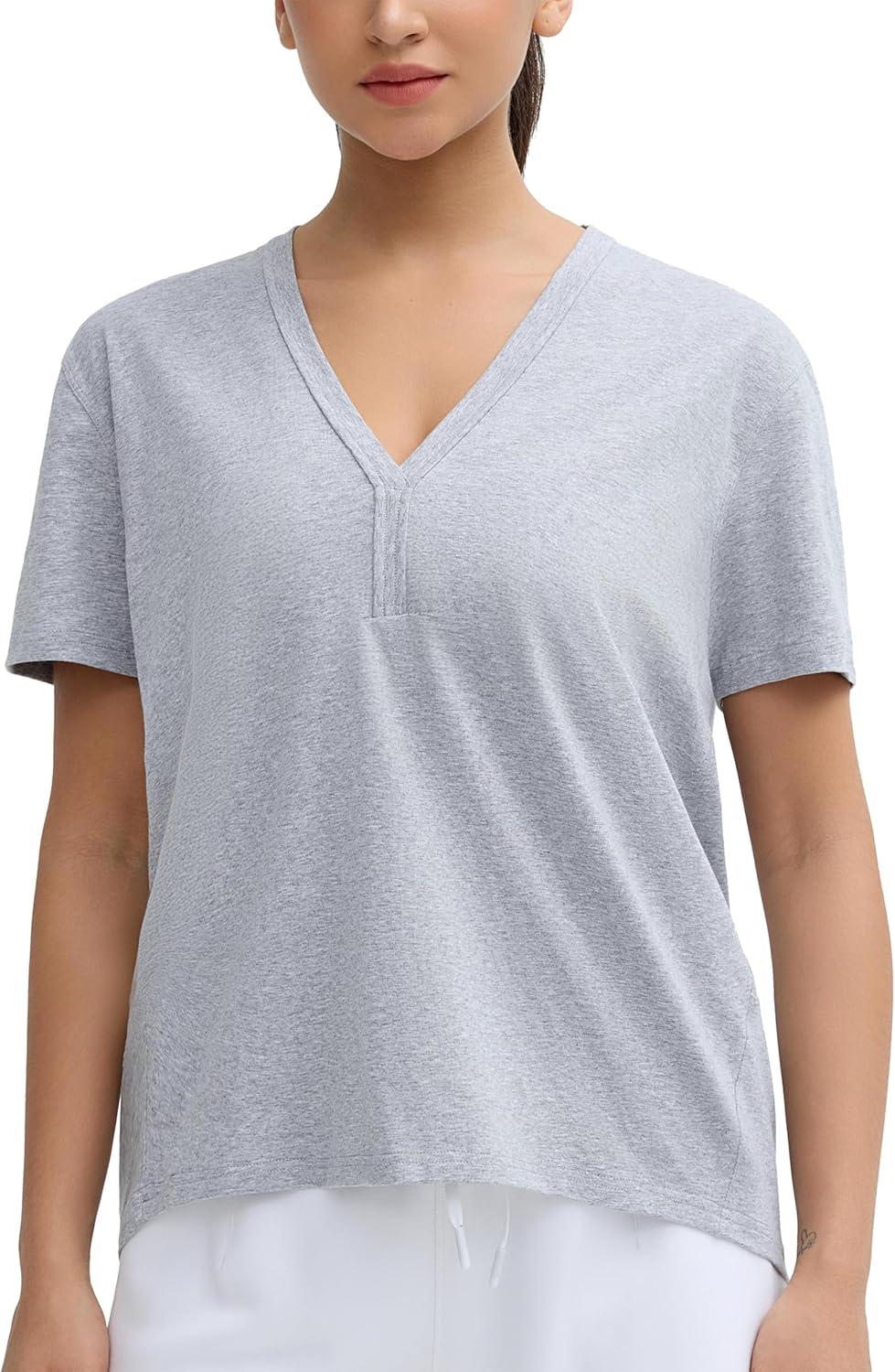 imageTHE GYM PEOPLE Womens Loose Fit Workout TShirts V Neck Short Sleeve Running Yoga Lounge Tee TopsHeather Grey