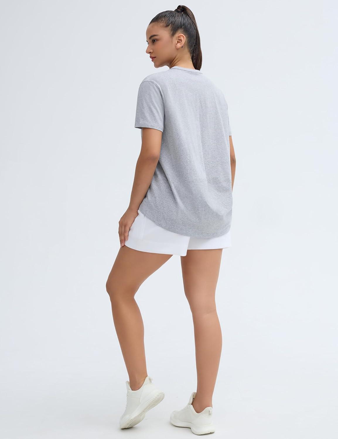 imageTHE GYM PEOPLE Womens Loose Fit Workout TShirts V Neck Short Sleeve Running Yoga Lounge Tee TopsHeather Grey